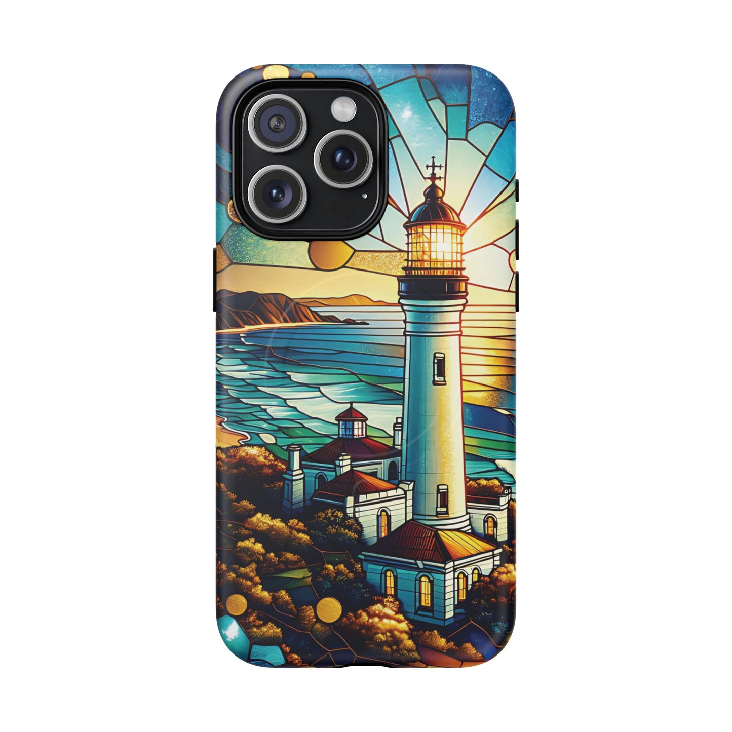Stained Glass Lighthouse Phone Case - Tough Magnetic Cases, Unique Gifts for Nature Lovers, Beach Vibes, Travel Accessories, Coastal Decor