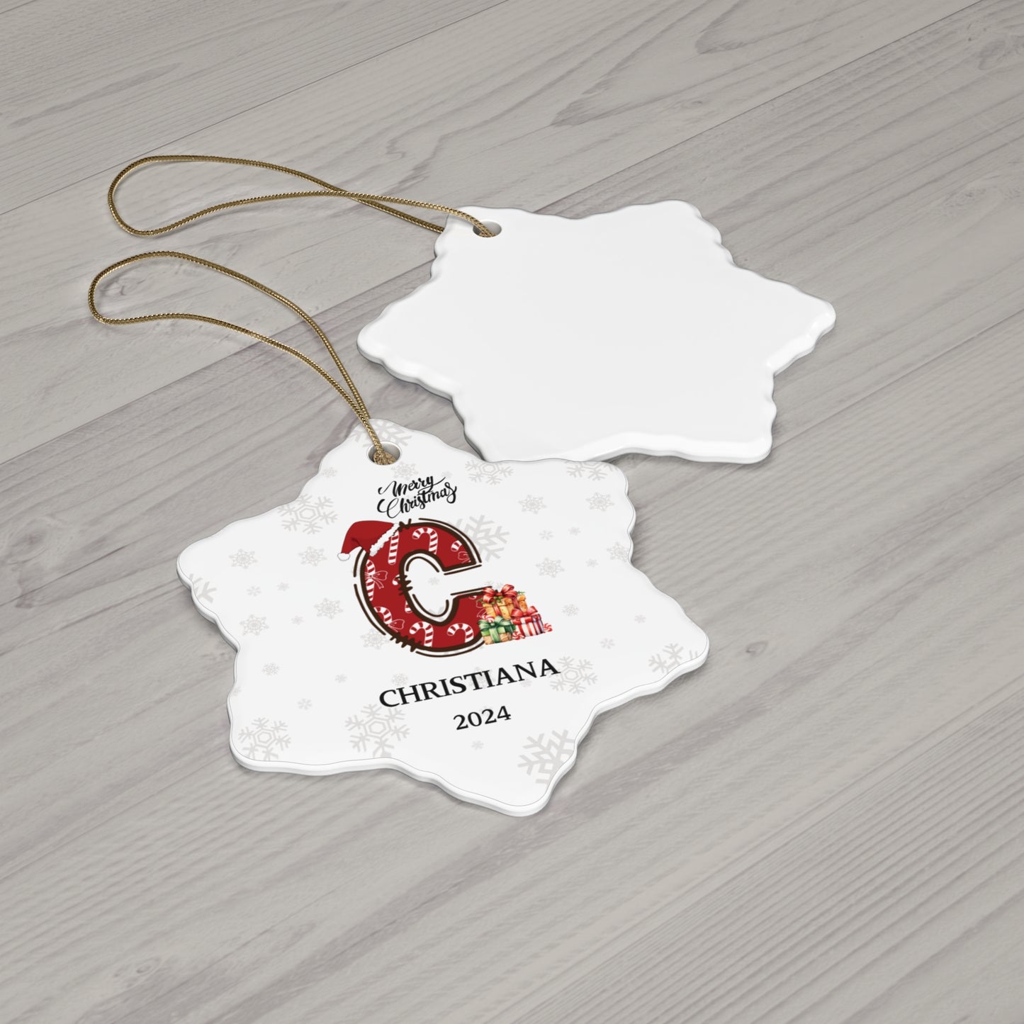 Personalized Initial Candy Cane ''C'' Ceramic Ornament- 4 Shapes