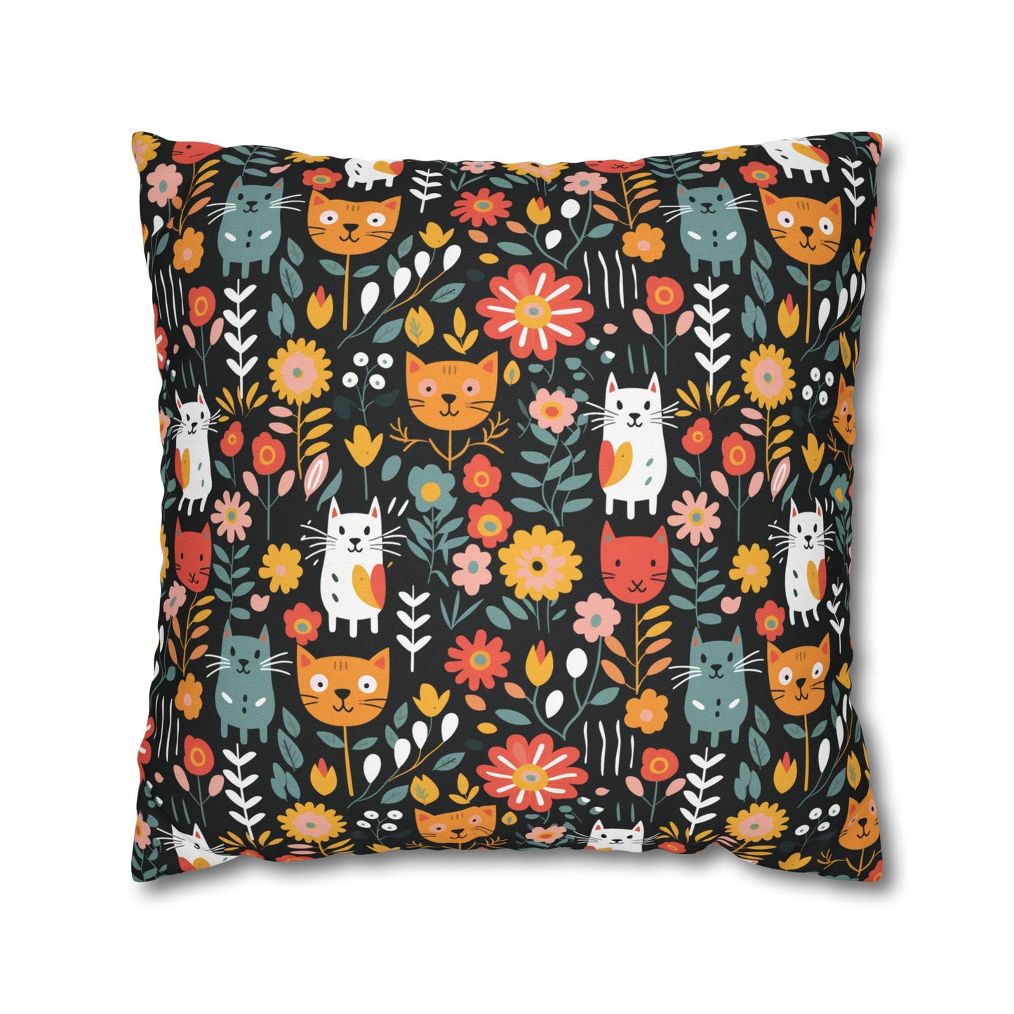 Whimsical Feline Garden Spun Polyester Square Pillow