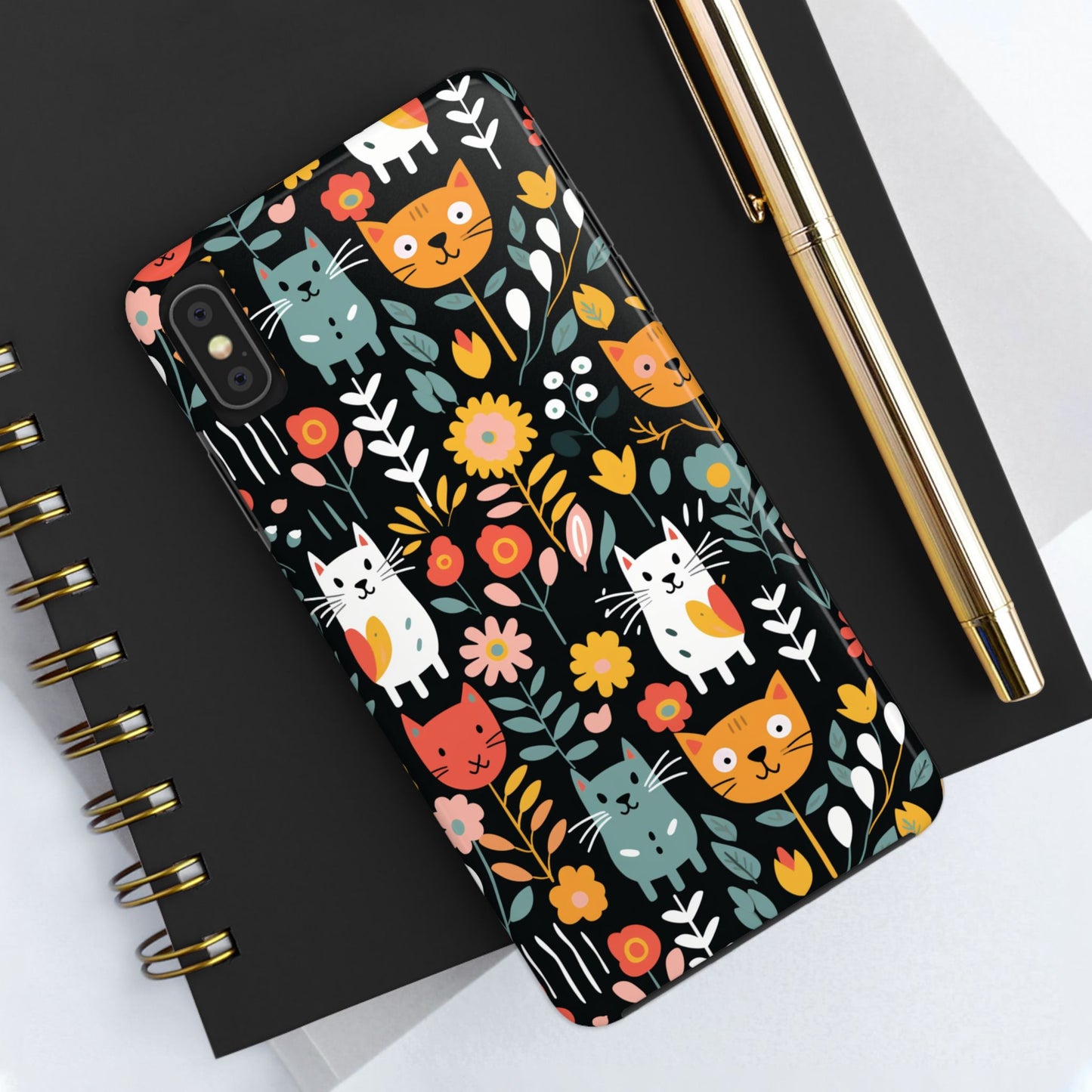 Whimsical Feline Garden iPhone and Samsung Tough Phone Cases