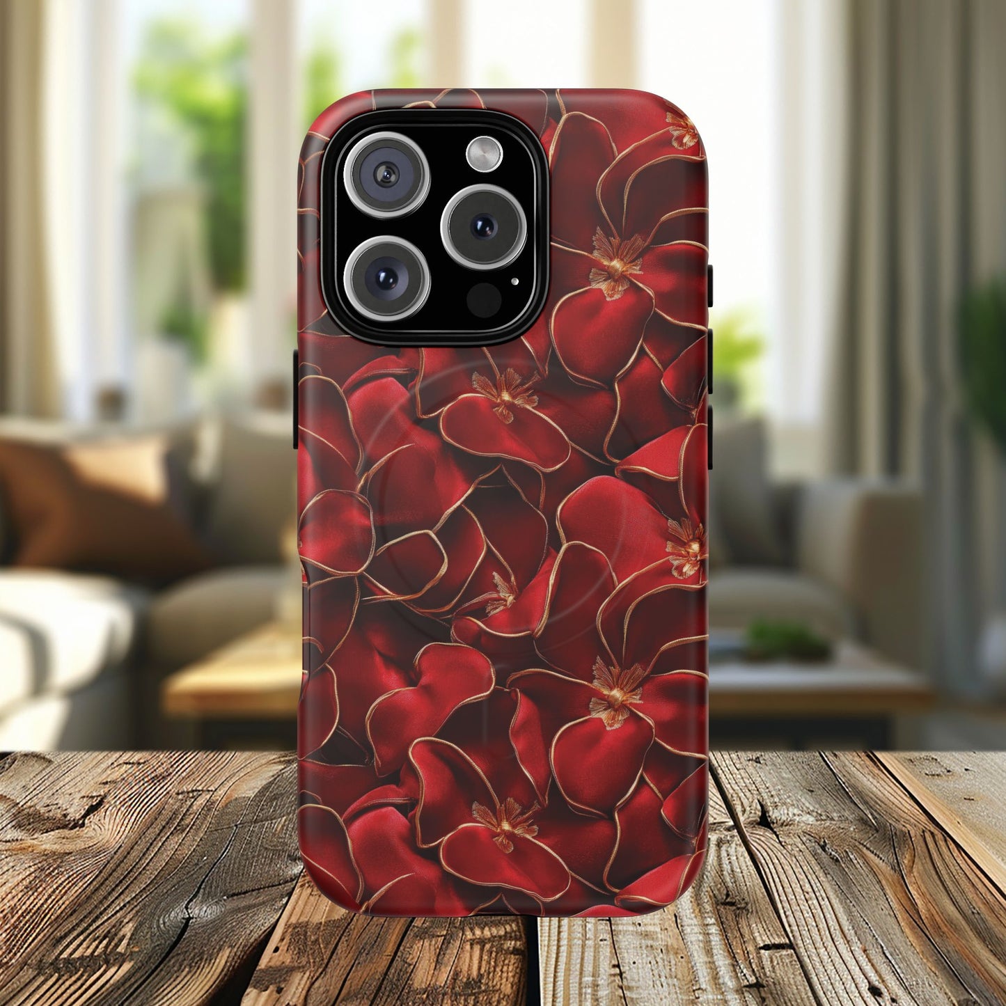 Crimson Bloom Tough iPhone Magnetic Case, Protective iPhone Case, Stylish iPhone Cover, Gift for Her, Mother's and Birthday Gifts, Unique Floral Accessories