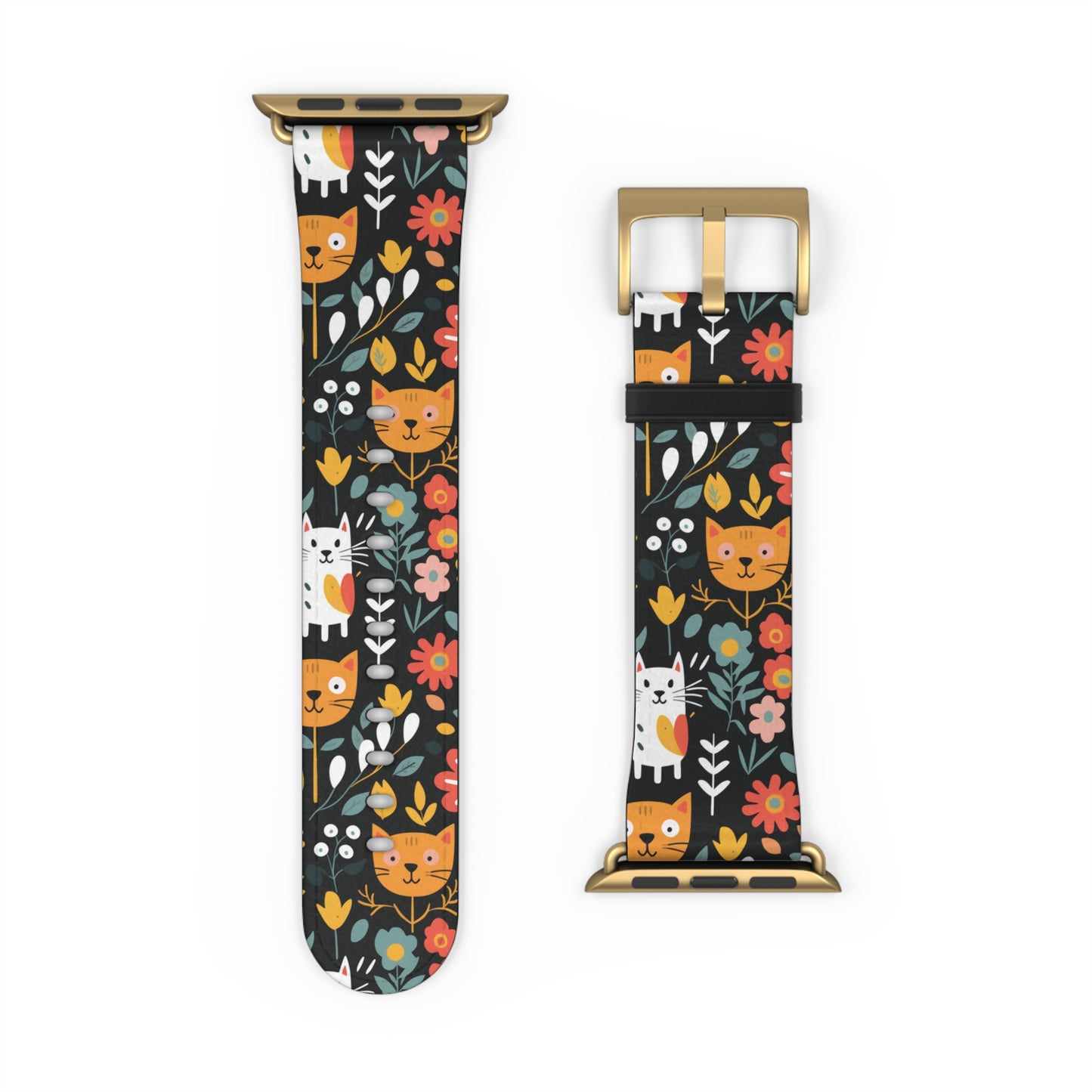 Whimsical Feline Garden Watch Band for Pet and Floral Lovers,