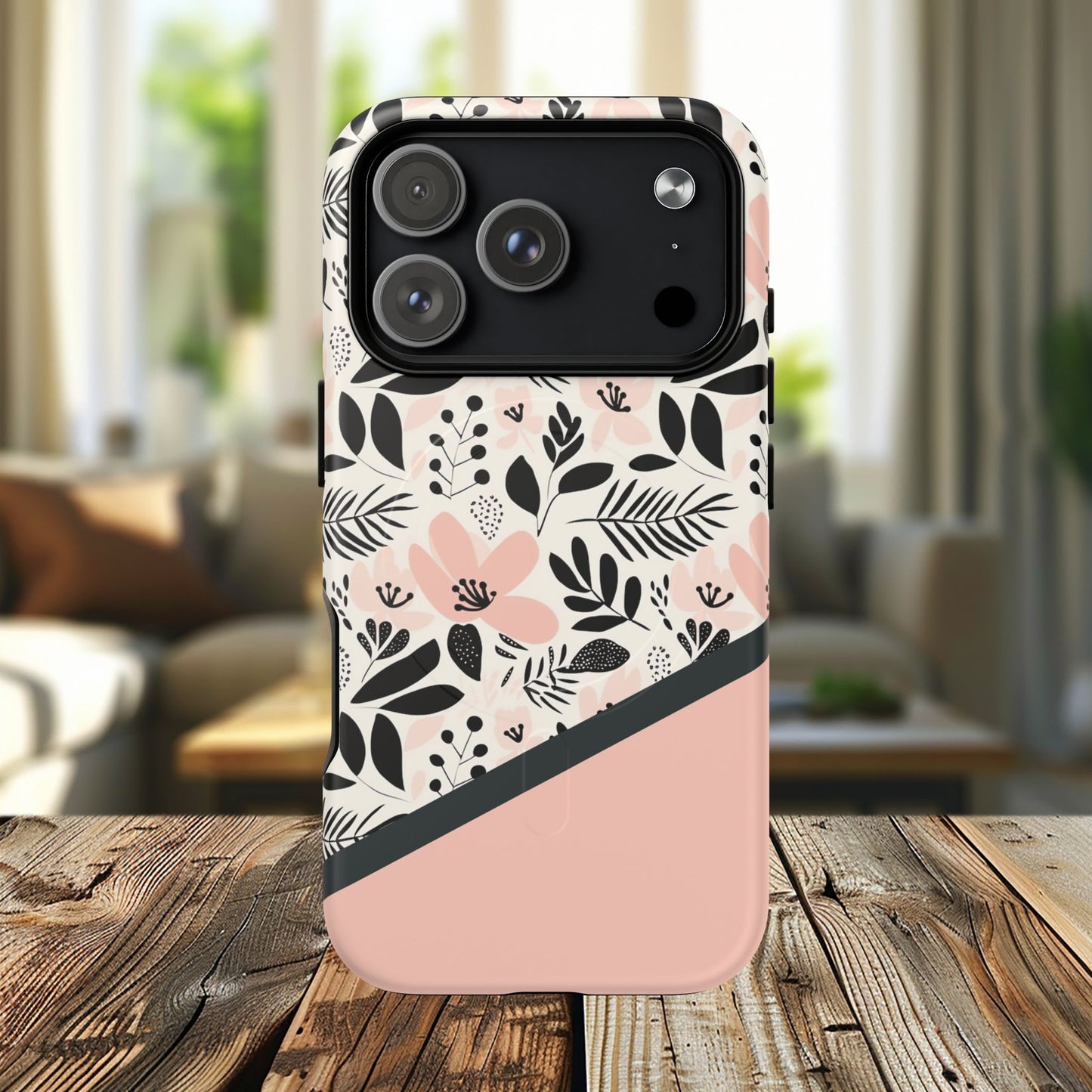 Personalized Floral Blush Garden Whisper Tough Magnetic MagSafe® iPhone® 13, 14, 15, 16, 17, Pro, Pro Max, Plus Cases (Custom Name).