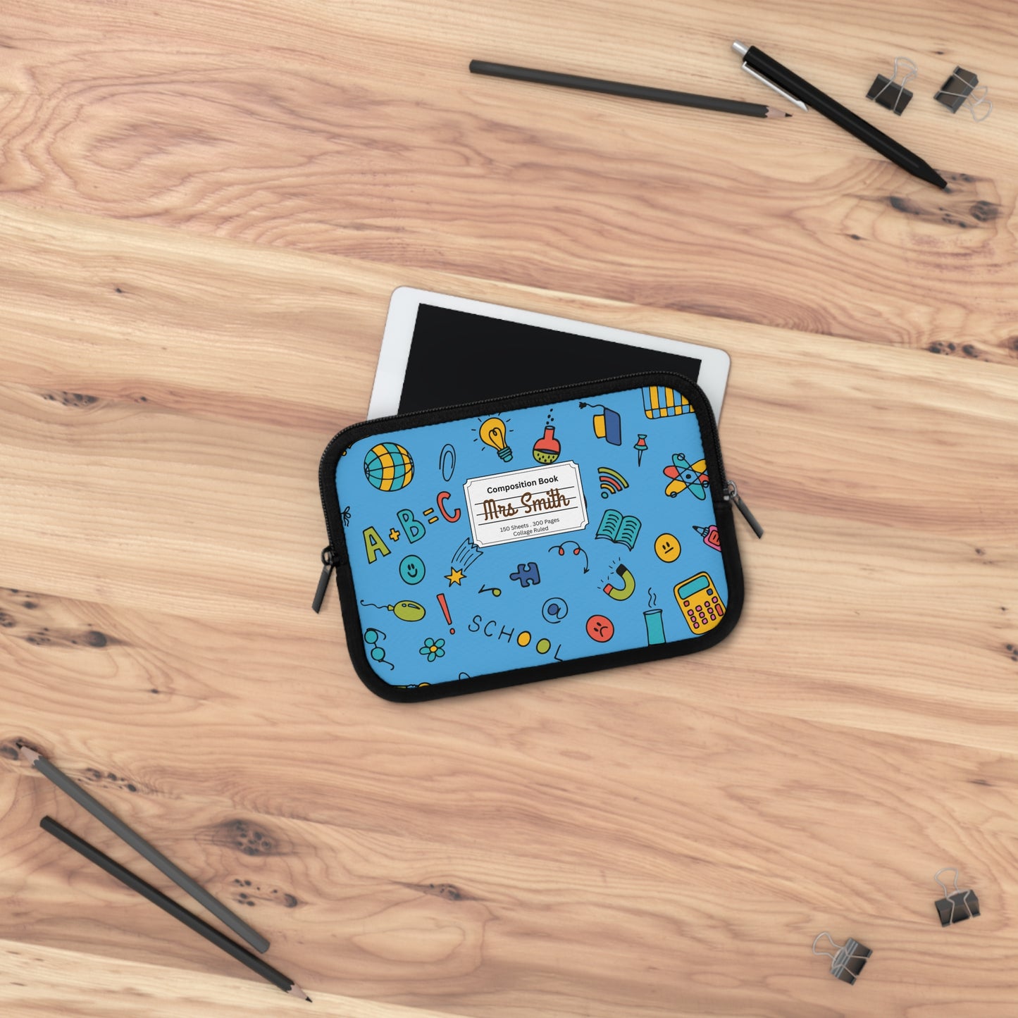 Personalized Classroom Couture Laptop Sleeve with Composition Book Inspired Design, Customizable Tech Case, School Supplies, Gift for Students, College Essentials, Back to School