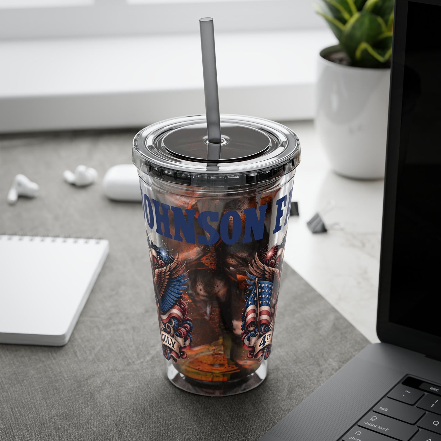 Patriotic Eagle 16oz Tumbler with Straw — "Happy 4th of July" USA Design