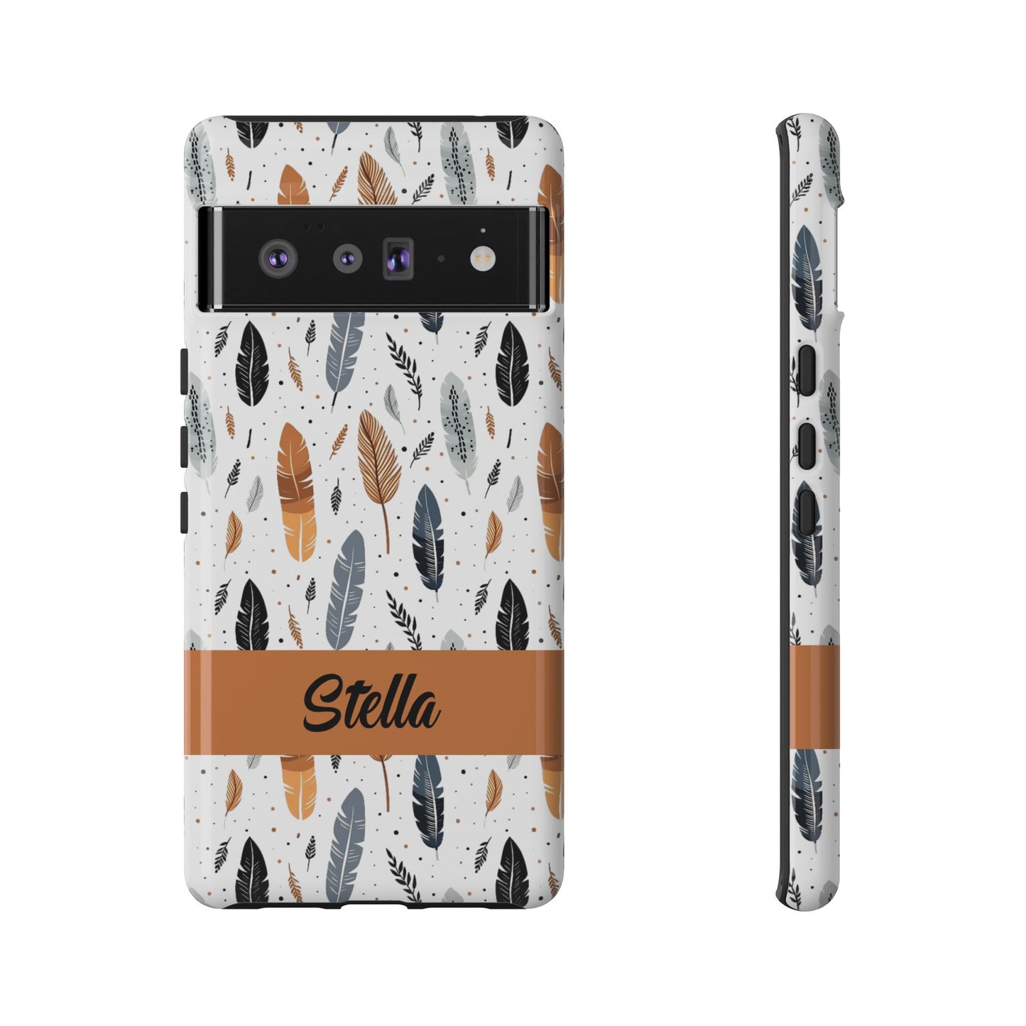Personalized Whispering Feathers Samsung, Google Pixel and iPhone Case, Custom Name Case.