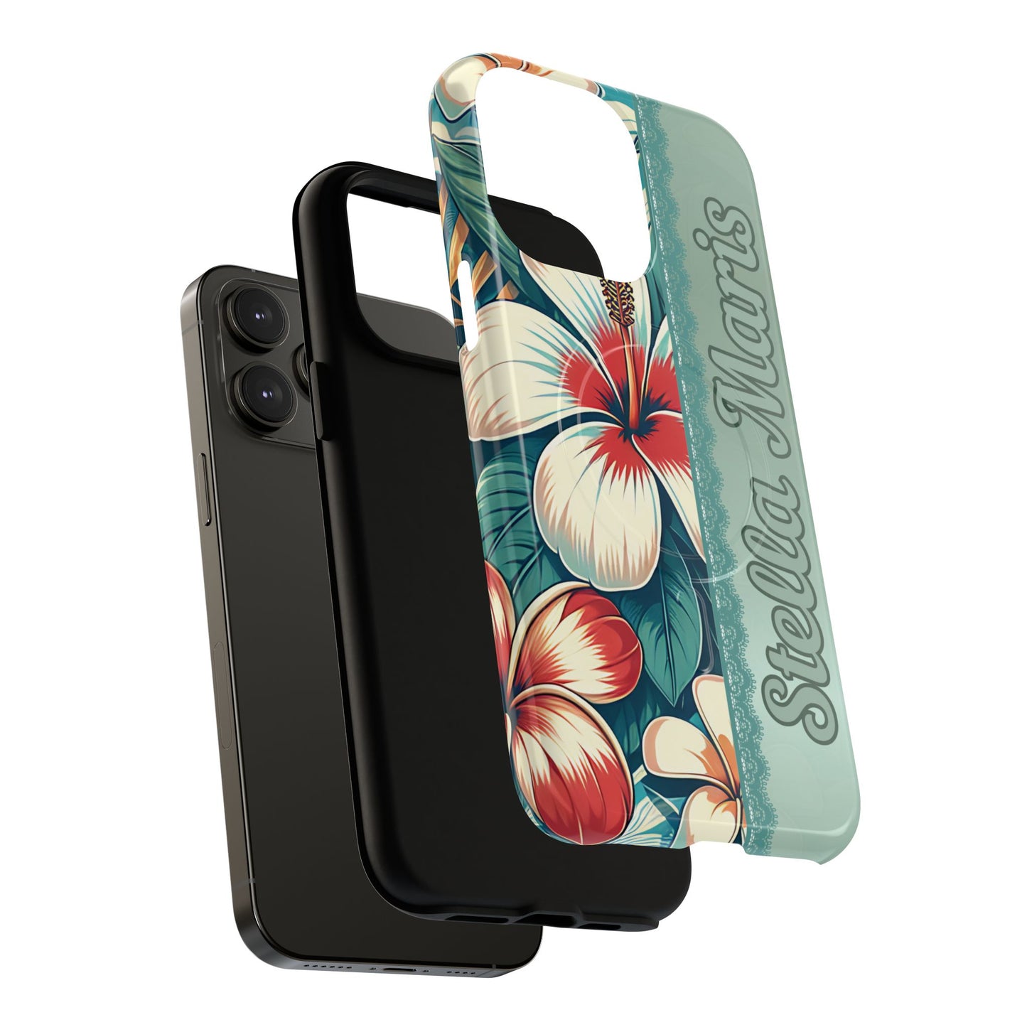 Personalized Tropical Floral Phone Case – Stylish Tough Magnetic Cases for iPhone, Customizable with Names, Perfect Gift for Nature Lovers