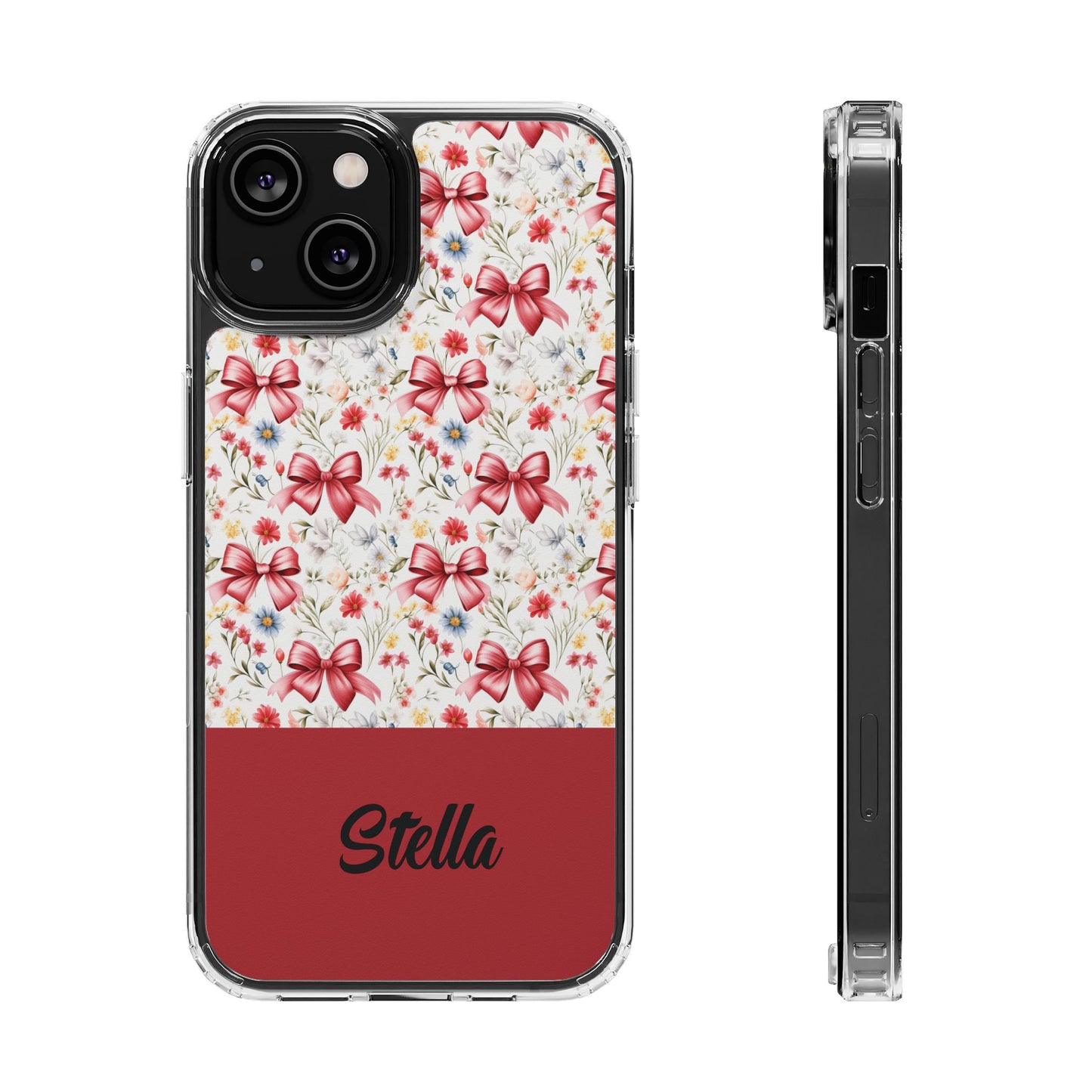Personalized Rosette Coquette Floral Bow Clear iPhone, Samsung Cases — Custom Name Phone Cover