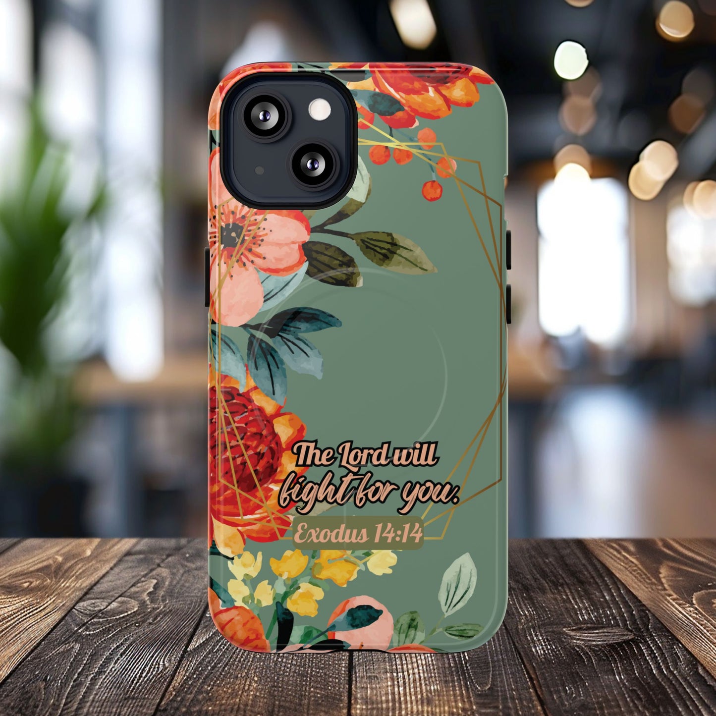The Lord will Fight for You Exodus 14:14, Inspirational Gift, Tough iPhone Magnetic Case Scripture, Sunflower Bible Verse, MagSafe® iPhone® Tough Case, iPhone 14, iPhone 15, iPhone 16, Pro, Pro Max, Plus.