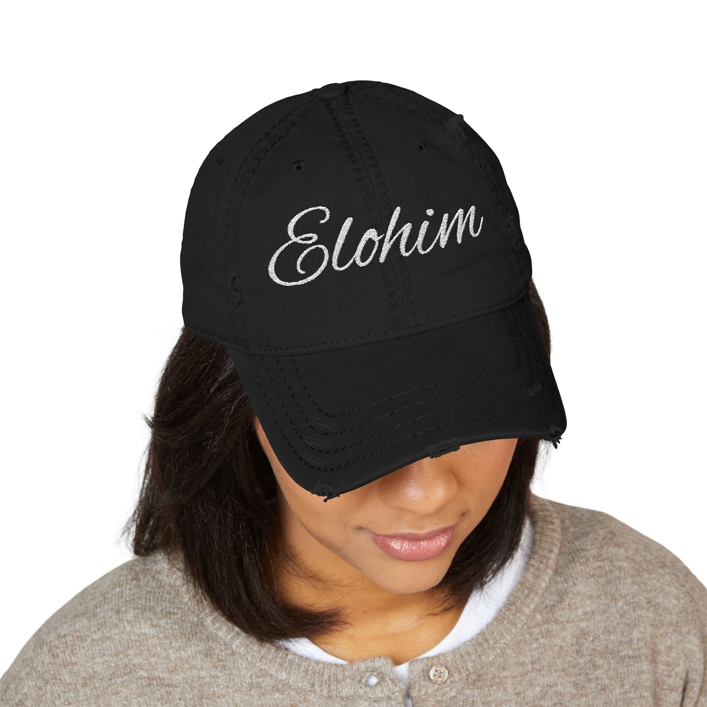 'ELOHIM, GENESIS 1:1'  Distressed Dad Hat with Embroidered, Casual Cap for Fathers, Gifts for Dads, Religious Hat, Vintage Style
