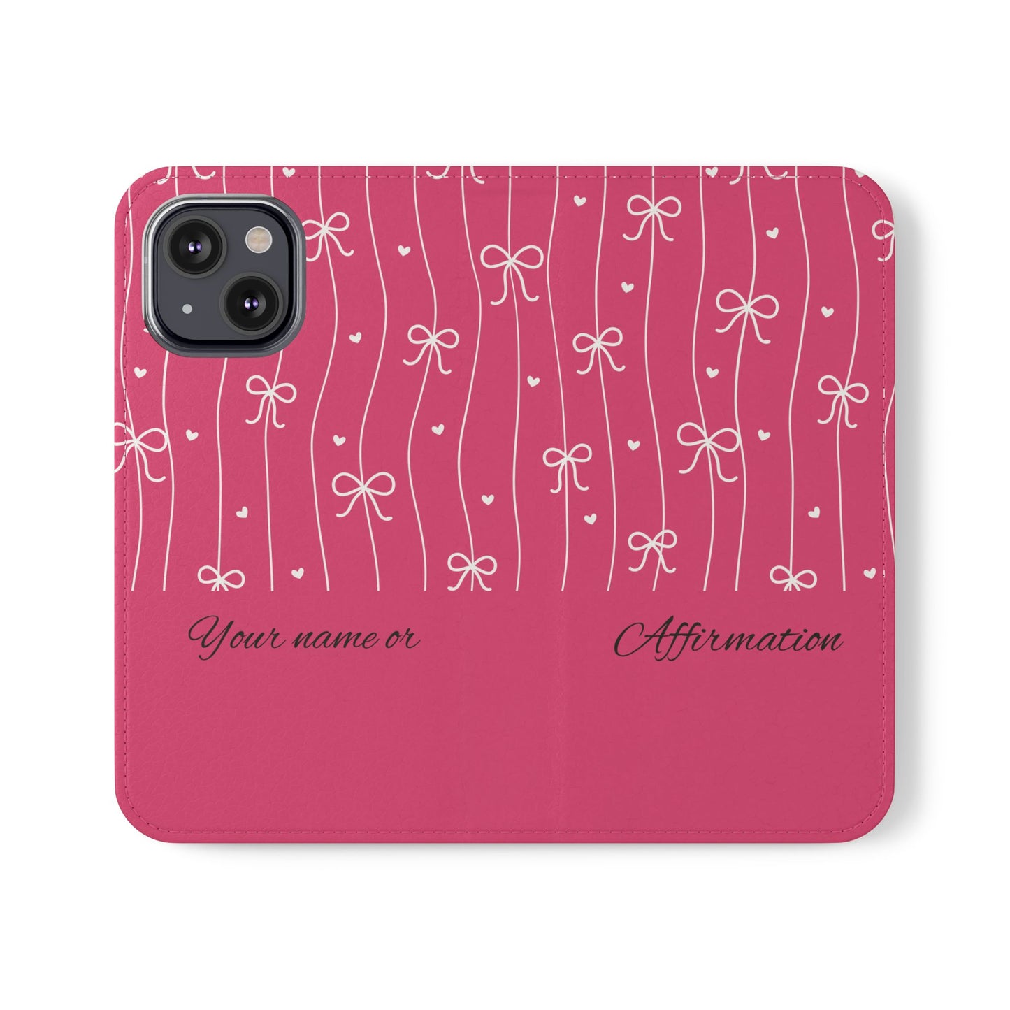 Personalized Pink Bow Coquette Flip iPhone and Samsumg Case — Custom Name or Affirmation Wallet Cover