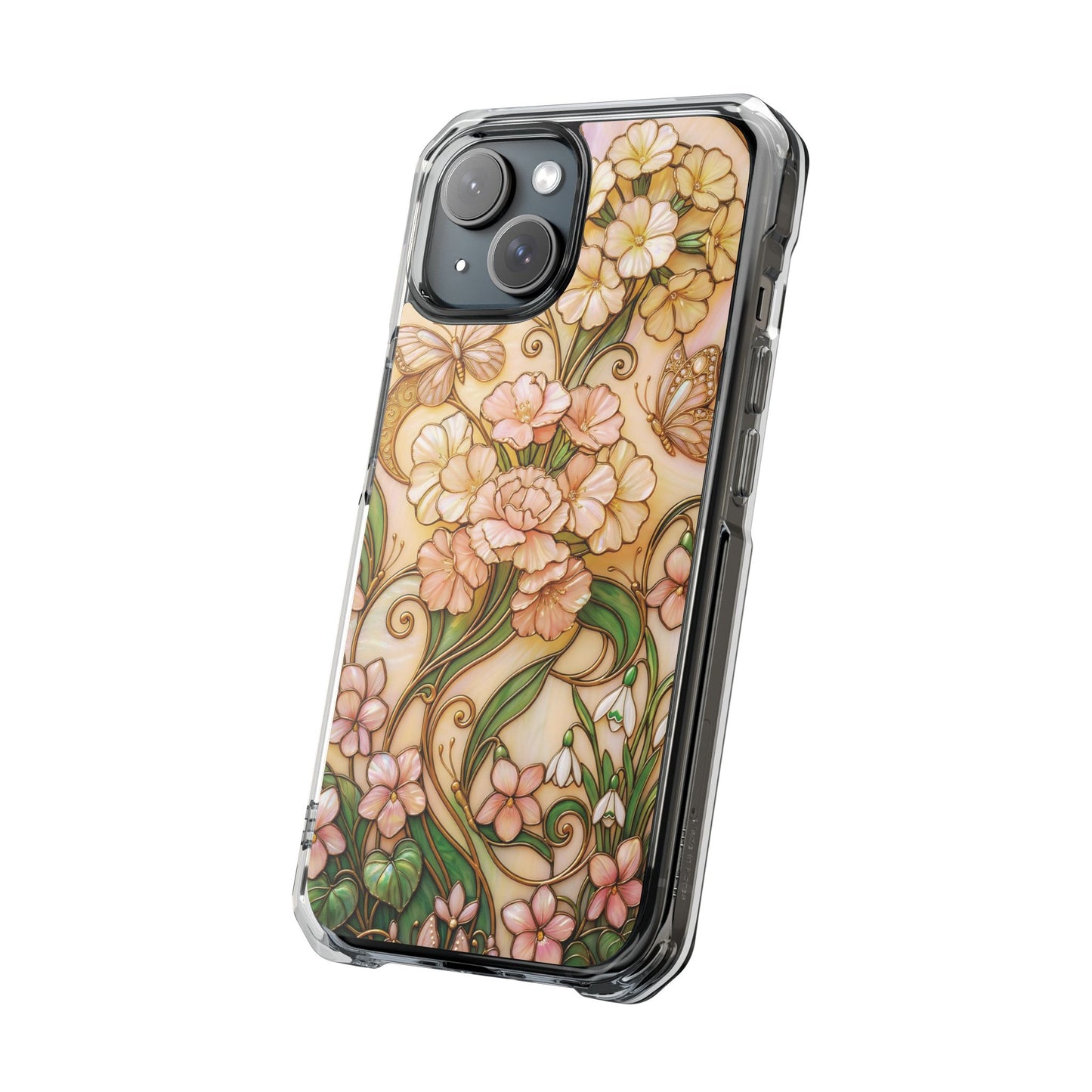 Floral Vintage Art Stained Glass Effect Nouveau Clear Magnetic Impact Case