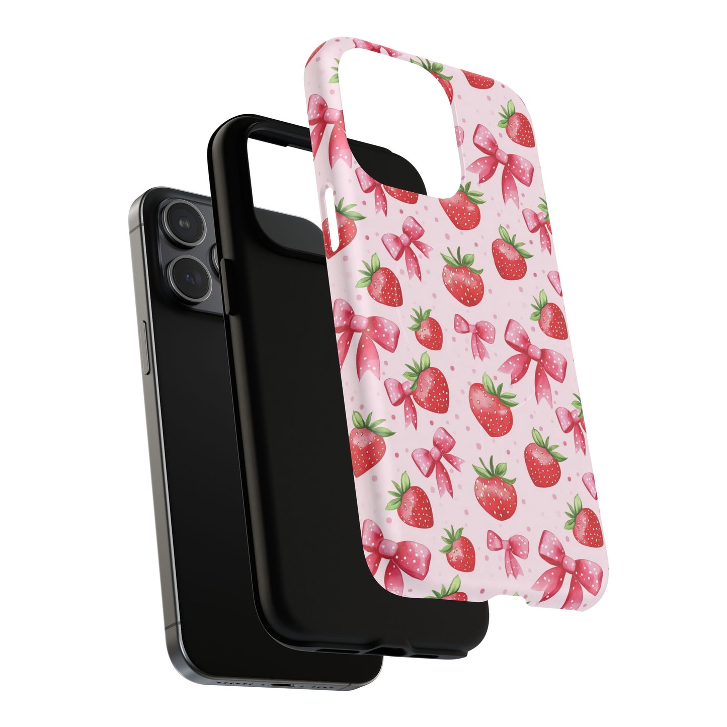 Strawberry Blush Coquette Magnetic Tough iPhone Cases - Funky Fruit Cases, Floral iPhone Cover, Trendy Gifts, iPhone Accessories, Strawberry Lover