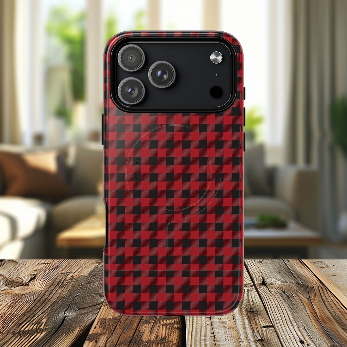 Tough Magnetic Phone Case - Red Plaid, Durable, Stylish Protection for iPhones, Gift for Outdoor Lovers, Unique Phone Cover