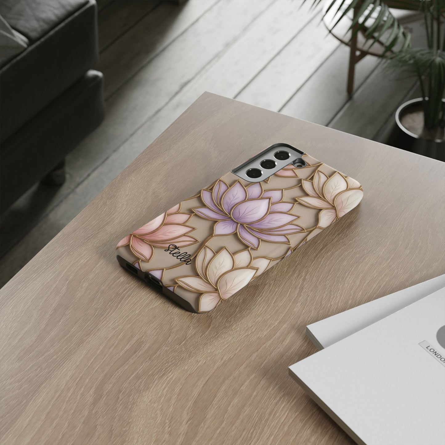 Personalized Lotus Floral Stained Glass Effect Tough Phone Case