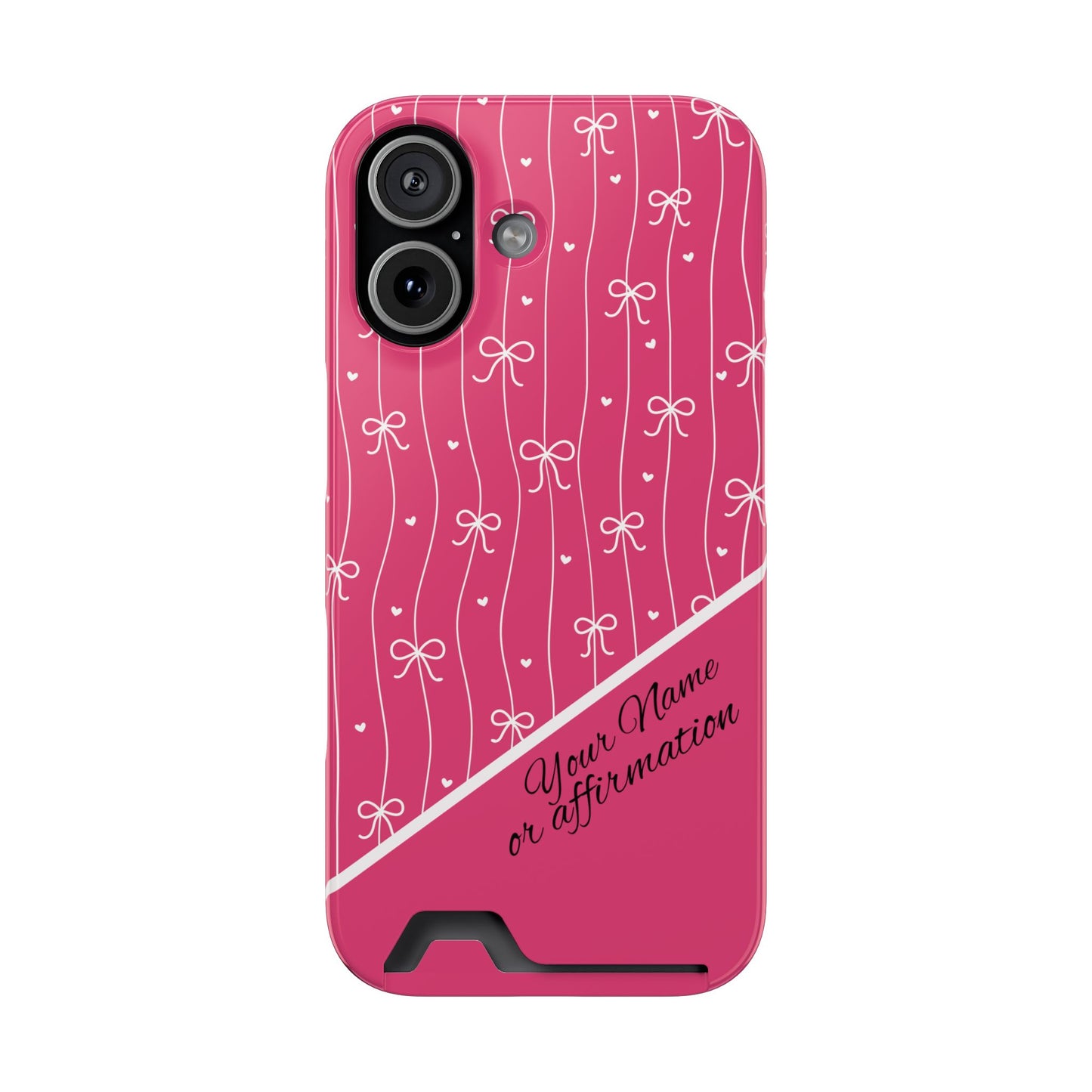 Personalized Pink Bow Coquette iPhone and Samsung Card Case — Custom Name or Affirmation