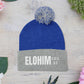 Pom-Pom Knit Cap with 'ELOHIM, GENESIS 1:1'  Embroidery Beanie - Stylish Winter Accessory for All Ages, Perfect Gift for Birthdays, Holidays, and Outdoor Activities