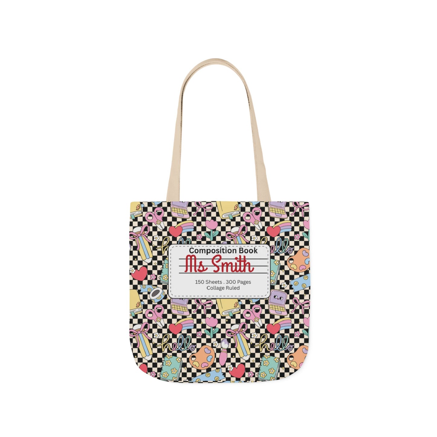 Personalized Black Doodle Daydream Composition Book Inspired Canvas Tote Bag with Colorful Straps, Cute School Bag, Eco-Friendly Tote, Back to School Shopping Bag, Teacher Gift Idea