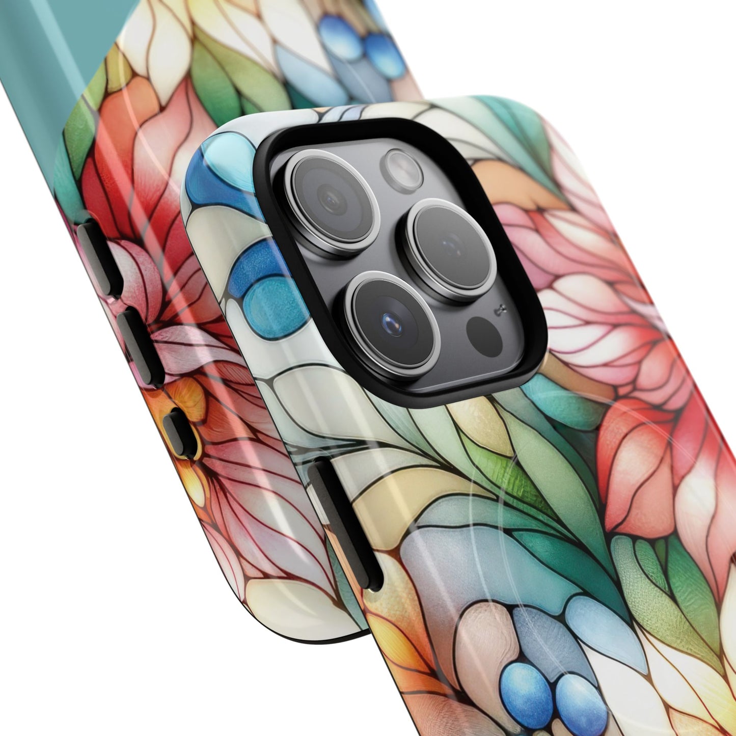 Personalized Radiant Gardenlight Stained Glass Tough MagSafe Magnetic Case, Vibrant Flower Cover, Durable Protective Case, Unique Gift for Her, Spring Elegance, iPhone® 13, 14, 15, 16, 17, Pro, Pro Max, Plus Cases.