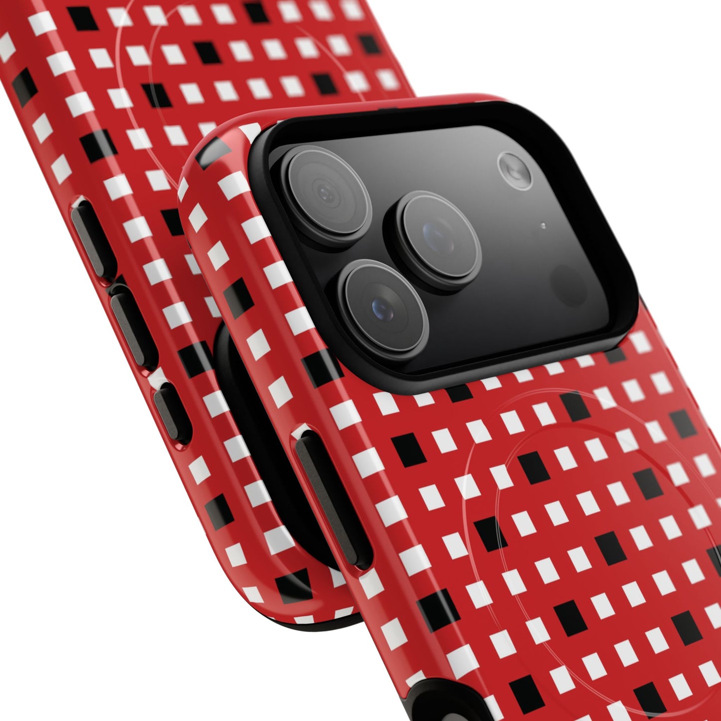 Crimson Gridlock Tough iPhone Magnetic Cases, Durable iPhone Accessories, Gift for Tech Lovers, Modern Design