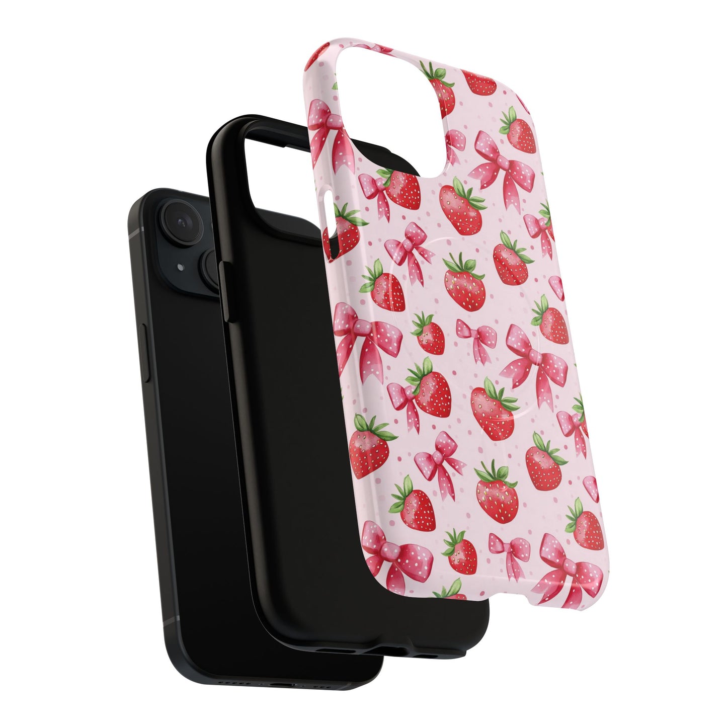 Strawberry Blush Coquette Magnetic Tough iPhone Cases - Funky Fruit Cases, Floral iPhone Cover, Trendy Gifts, iPhone Accessories, Strawberry Lover