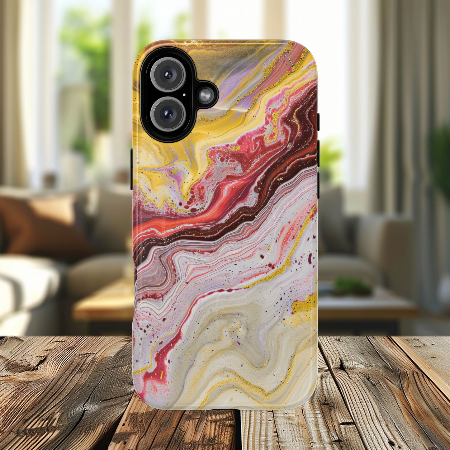 Colorful Red Marble iPhone Case, Tough Magnetic Cases, Stylish iPhone Protection, Unique Gift for iPhone Lovers, iPhone Accessories