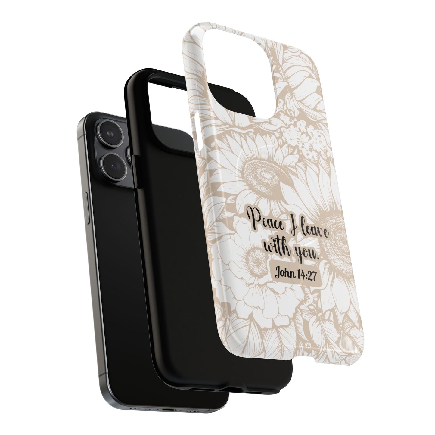 Peace I Leave with You John 14:27,Tough iPhone Magnetic MagSafe® Case Scripture, Sunflower Bible Verse,  iPhone® 13,  14, iPhone 15, iPhone 16, 17, Pro, Pro Max, Plus Cases.
