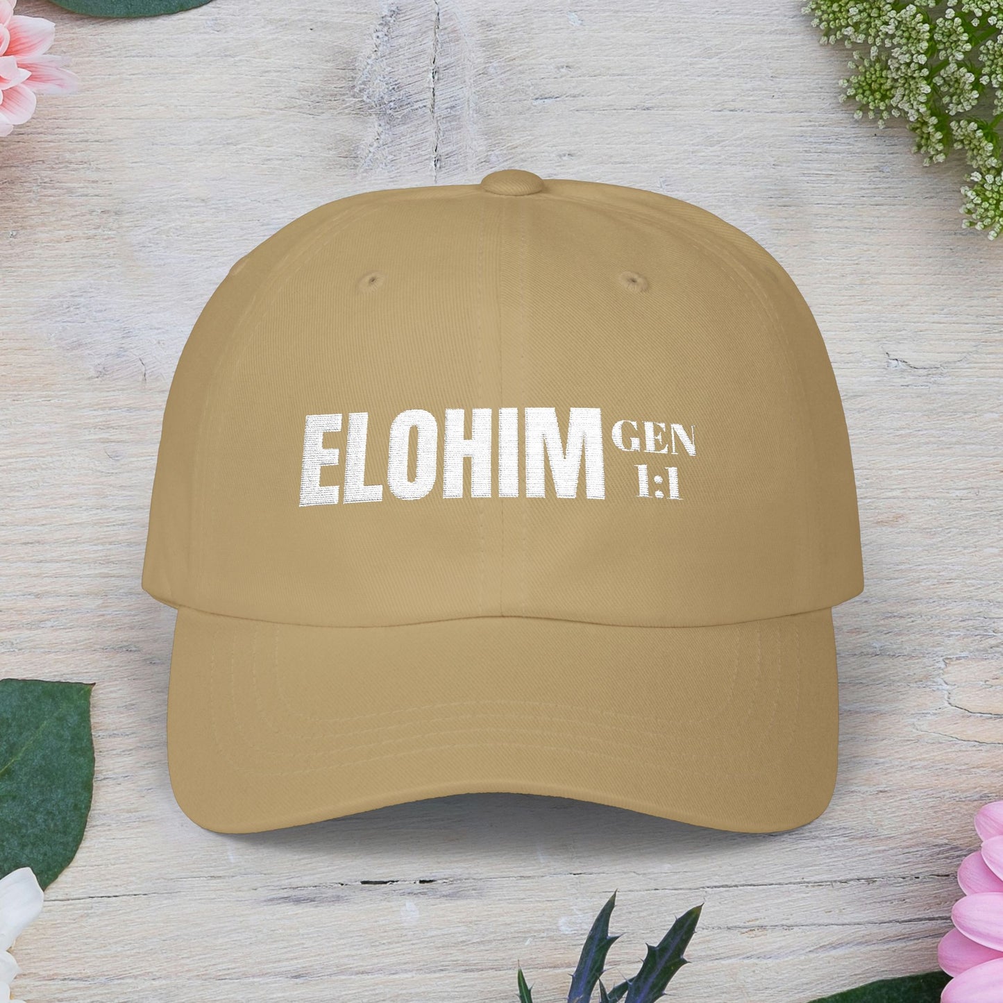 Classic Embroidery Dad Cap with 'ELOHIM, GENESIS 1:1' - Faith-Based Hat, Casual Wear, Gift for Dad, Christian Accessory, Summer Fashion