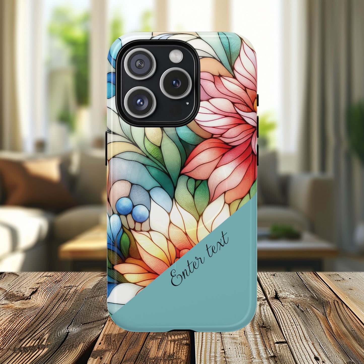Personalized Radiant Gardenlight Stained Glass Tough MagSafe Magnetic Case, Vibrant Flower Cover, Durable Protective Case, Unique Gift for Her, Spring Elegance, iPhone® 13, 14, 15, 16, 17, Pro, Pro Max, Plus Cases.