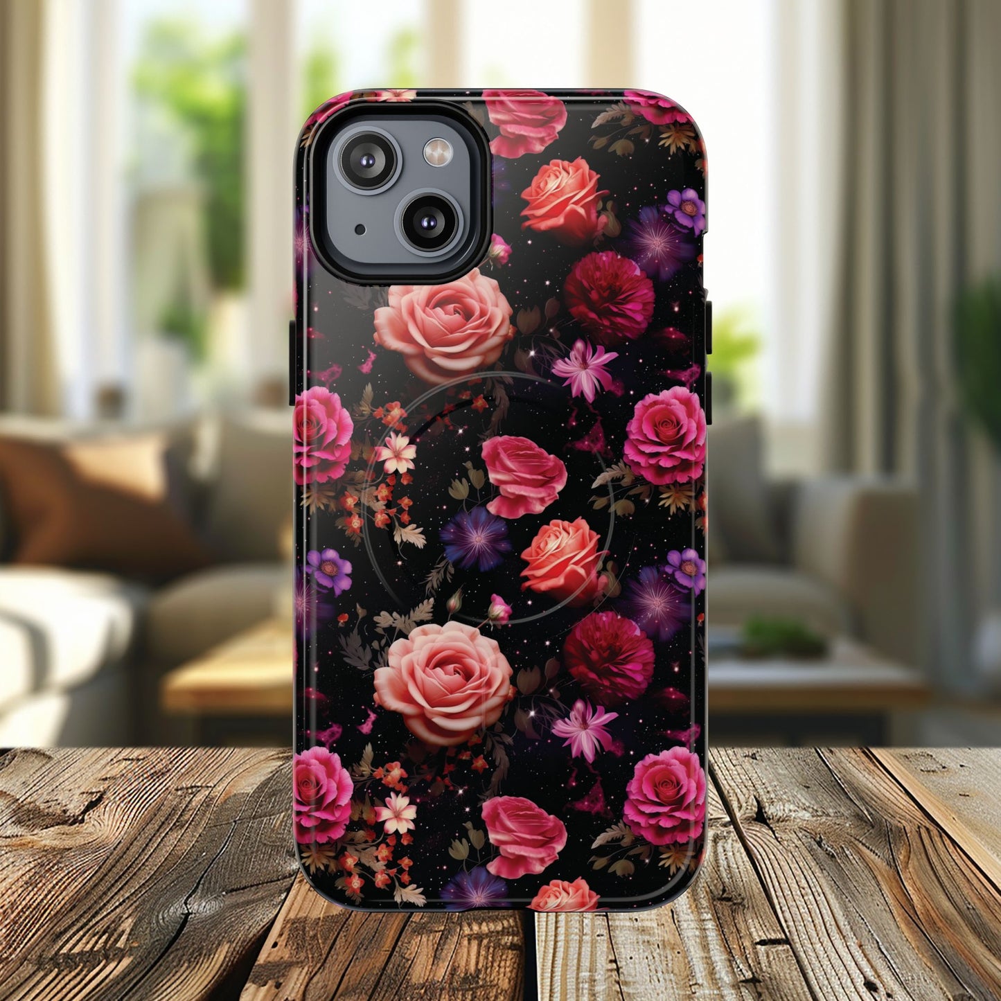 Starry Rose Garden Tough Magnetic Phone Case, Stylish Phone Cover, Gift for Her, Elegant Floral Design, Durable Phone Accessories