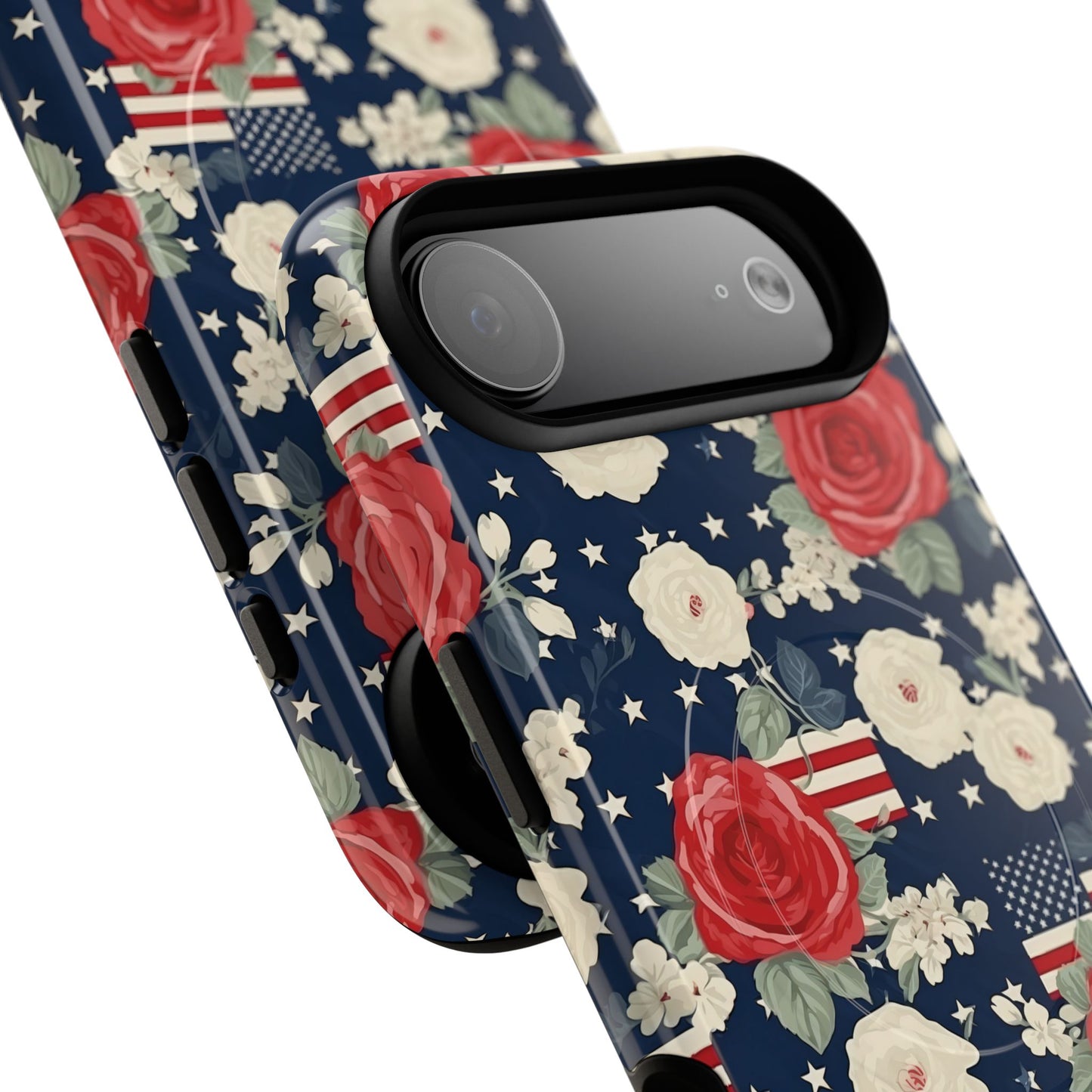 Liberty in Bloom Tough iPhone Magnetic Case, Floral Design, Gift for Moms, Gift for Dads,  iPhone Accessories, Patriotic iPhone Accessory.
