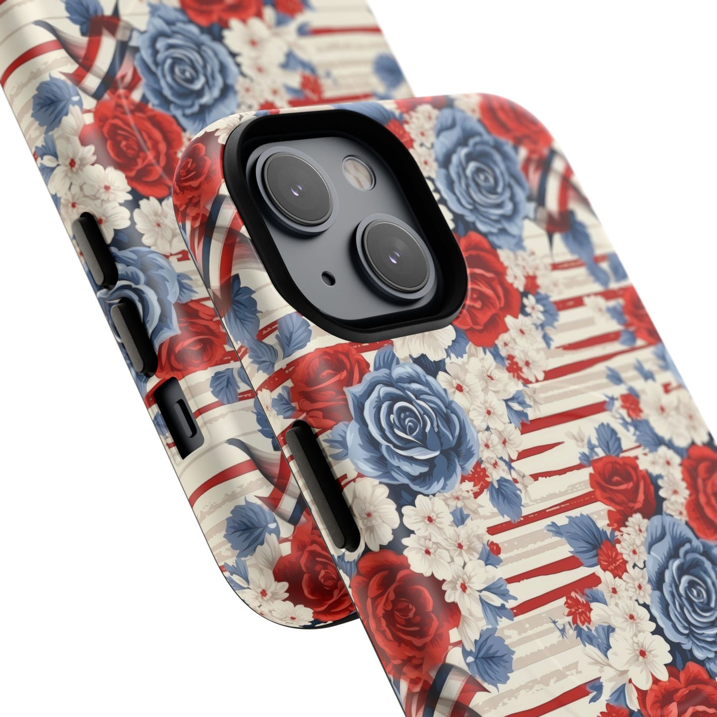 Floral Freedom Tough iPhone Magnetic Case, Red Blue Flower Design,  iPhone MagSafe® compatibility Cover, Best Gift for Her, Holiday Present