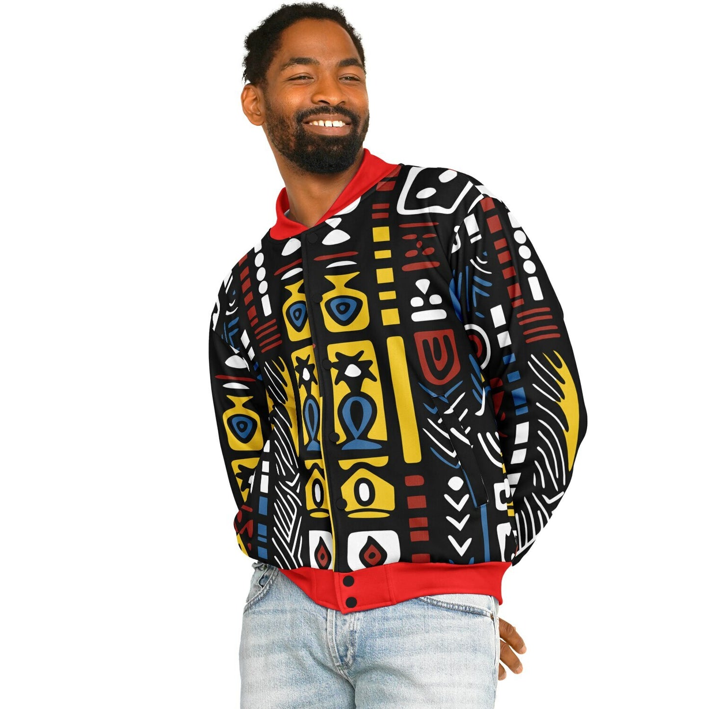 Geometric Harmony Baseball Jacket - AOP