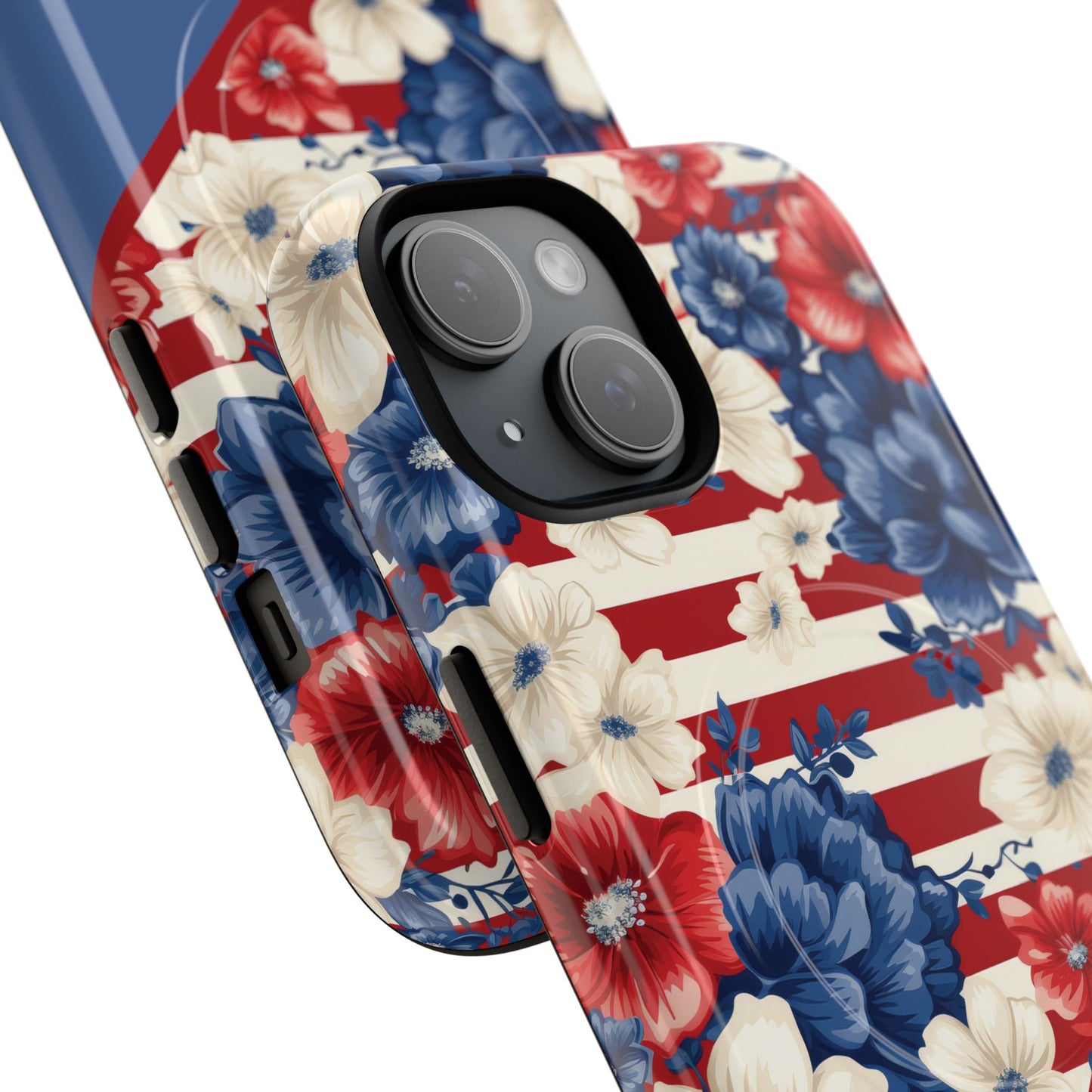 Personalized Stars, Stripes & Petals Tough Magnetic MagSafe Case, Patriotic Cover, Floral Design, Durable Protection, Gift for Her, Summer Vibes