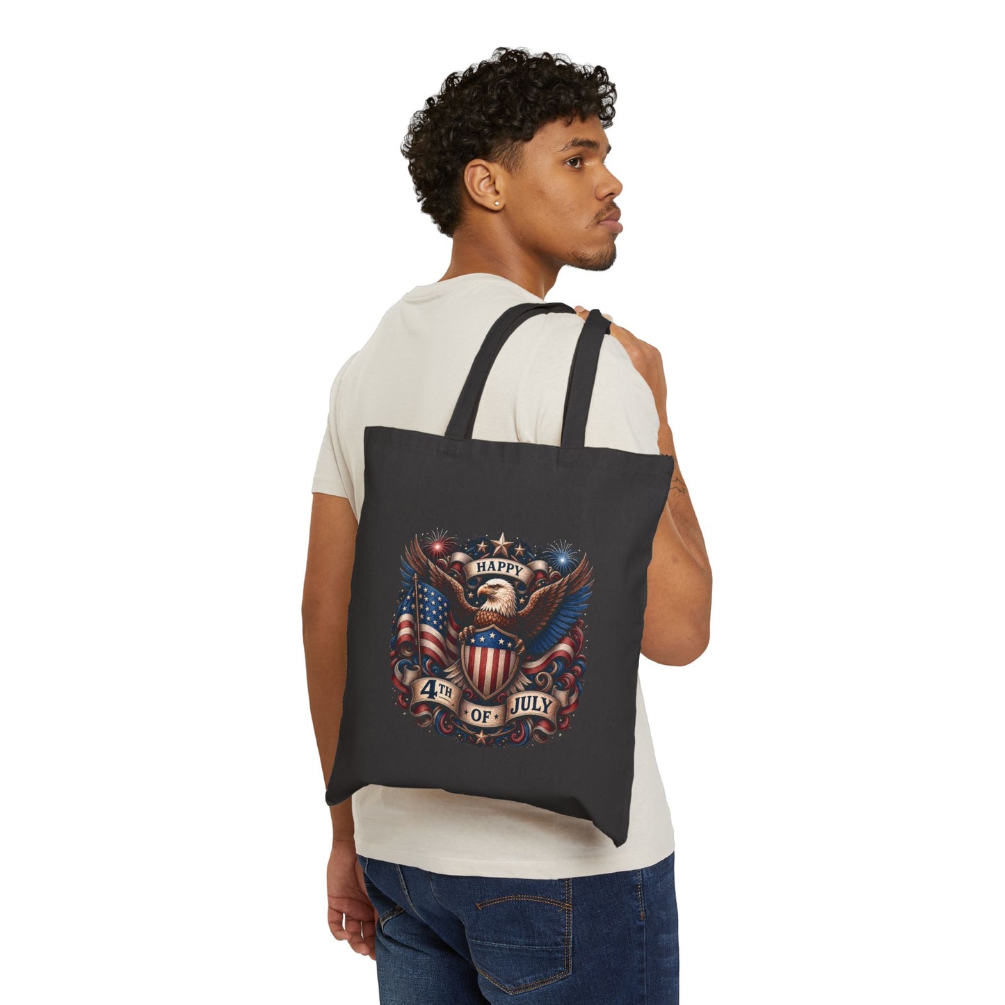 4th of July Patriotic Tote Bag — American Eagle Flag Canvas Grocery Bag