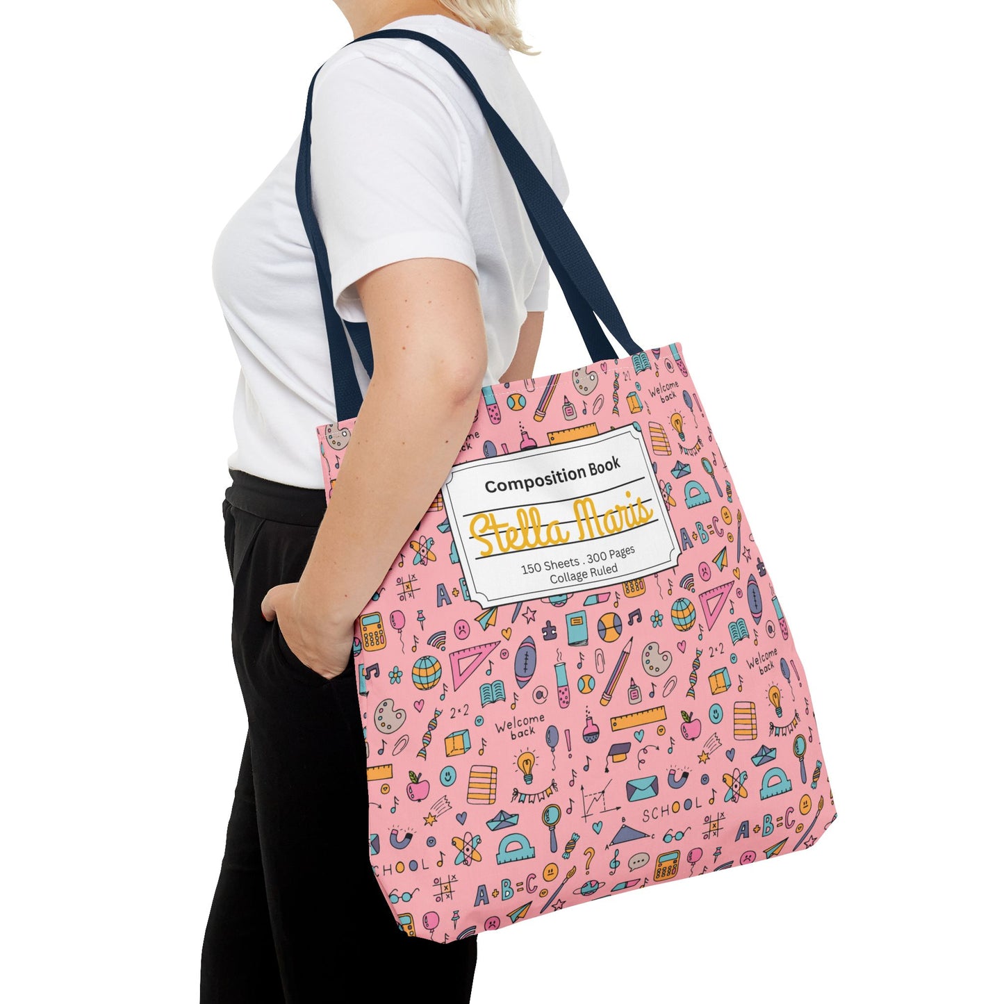 Personalized Pink Chalkboard Chic Composition Book Inspired Tote Bag, Back to School Tote, Teacher Gift, Kids Bag, Custom Name Bag, Educational Accessories, Back to School Tote Bag.