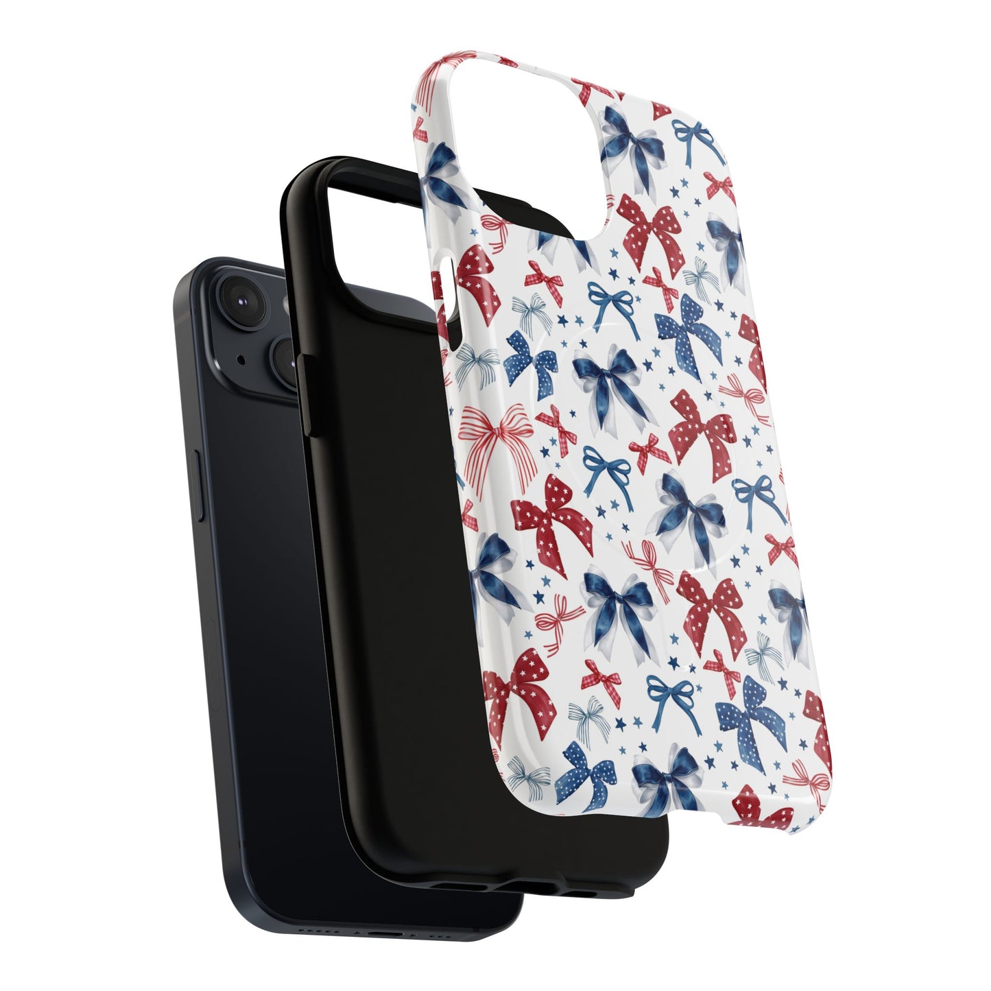 Patriotic Coquette Tough iPhone Magnetic Case, Stylish Gift for Her, Summer Celebrations, Cute Bow Design