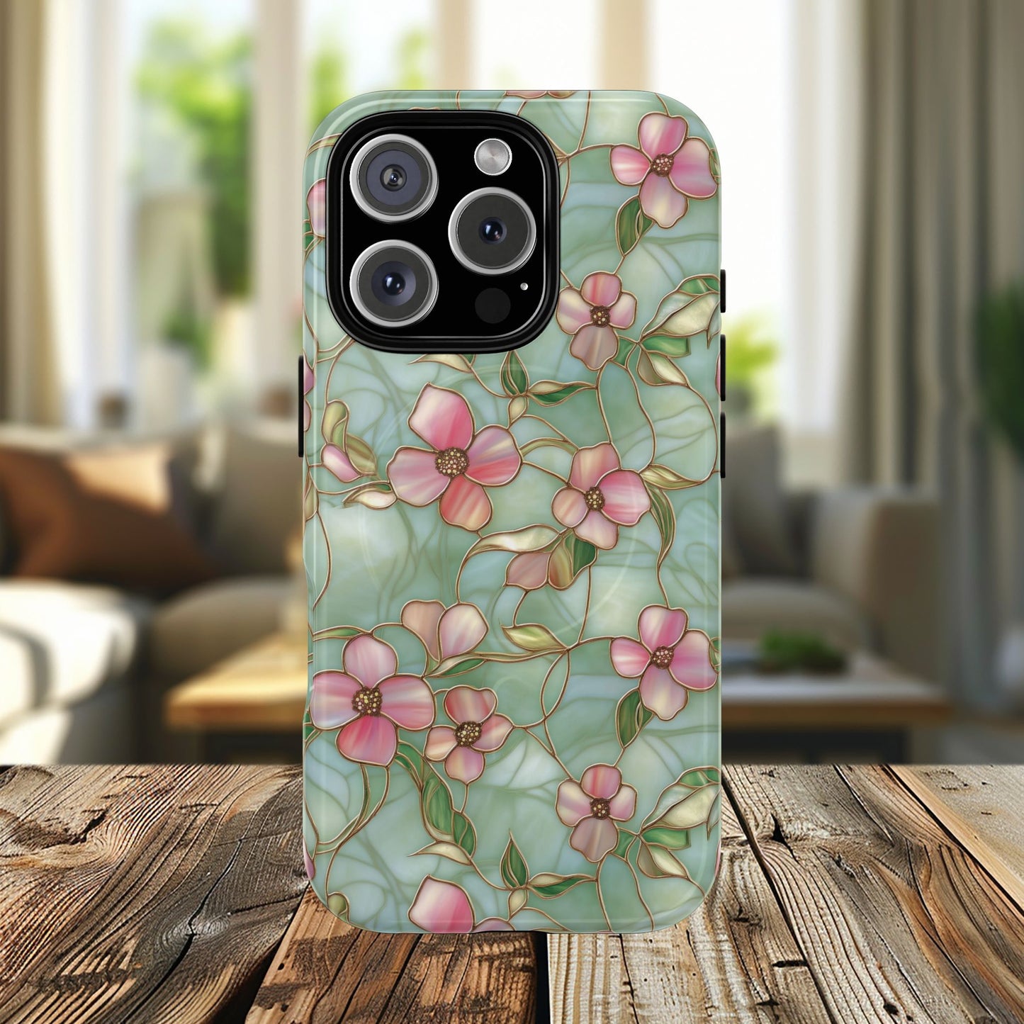 Aqua Bloom Serenity Tough iPhone Magnetic Cases, Cute Flower Design, Stylish Protection, Gift for Her, Trendy Accessories, iPhone MagSafe Accessory.