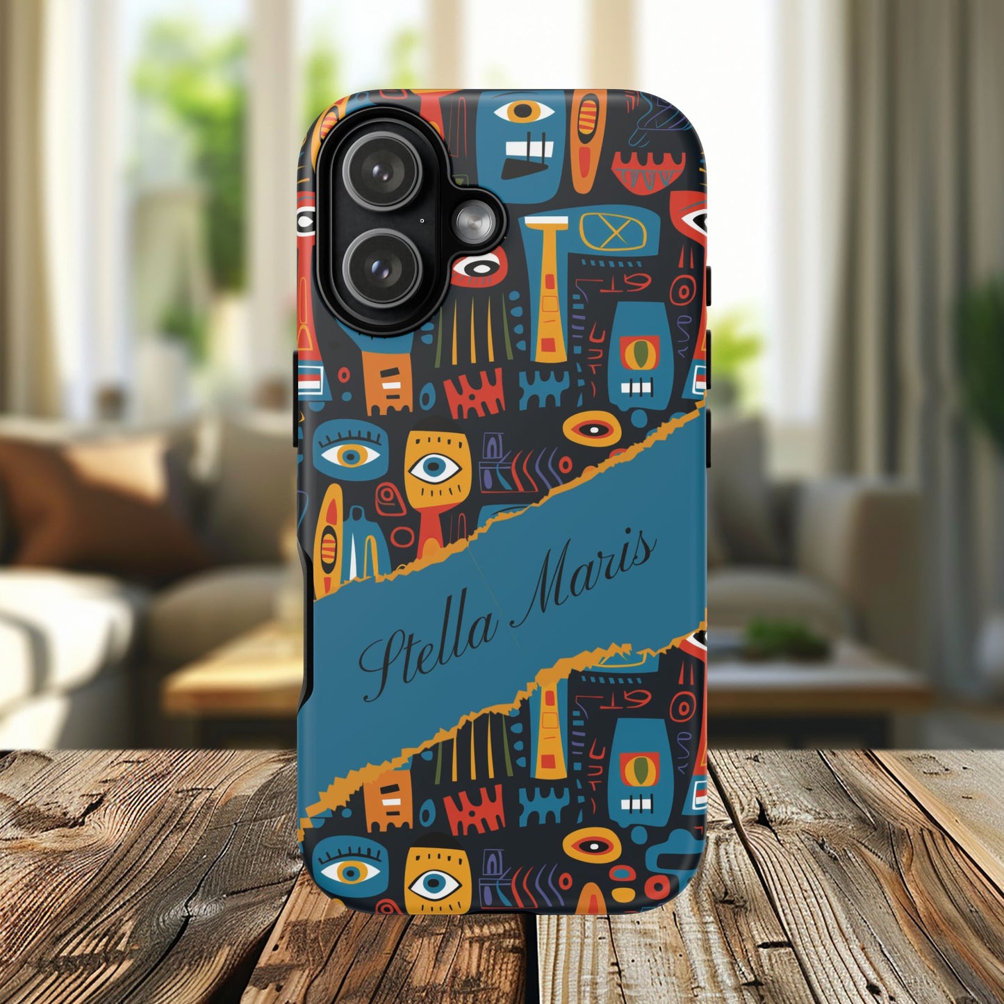 Personalized Colorful Abstract Faces Tough iPhone, Google and Samsung Case with Custom Name, Artistic Phone Cover, Phone Protector
