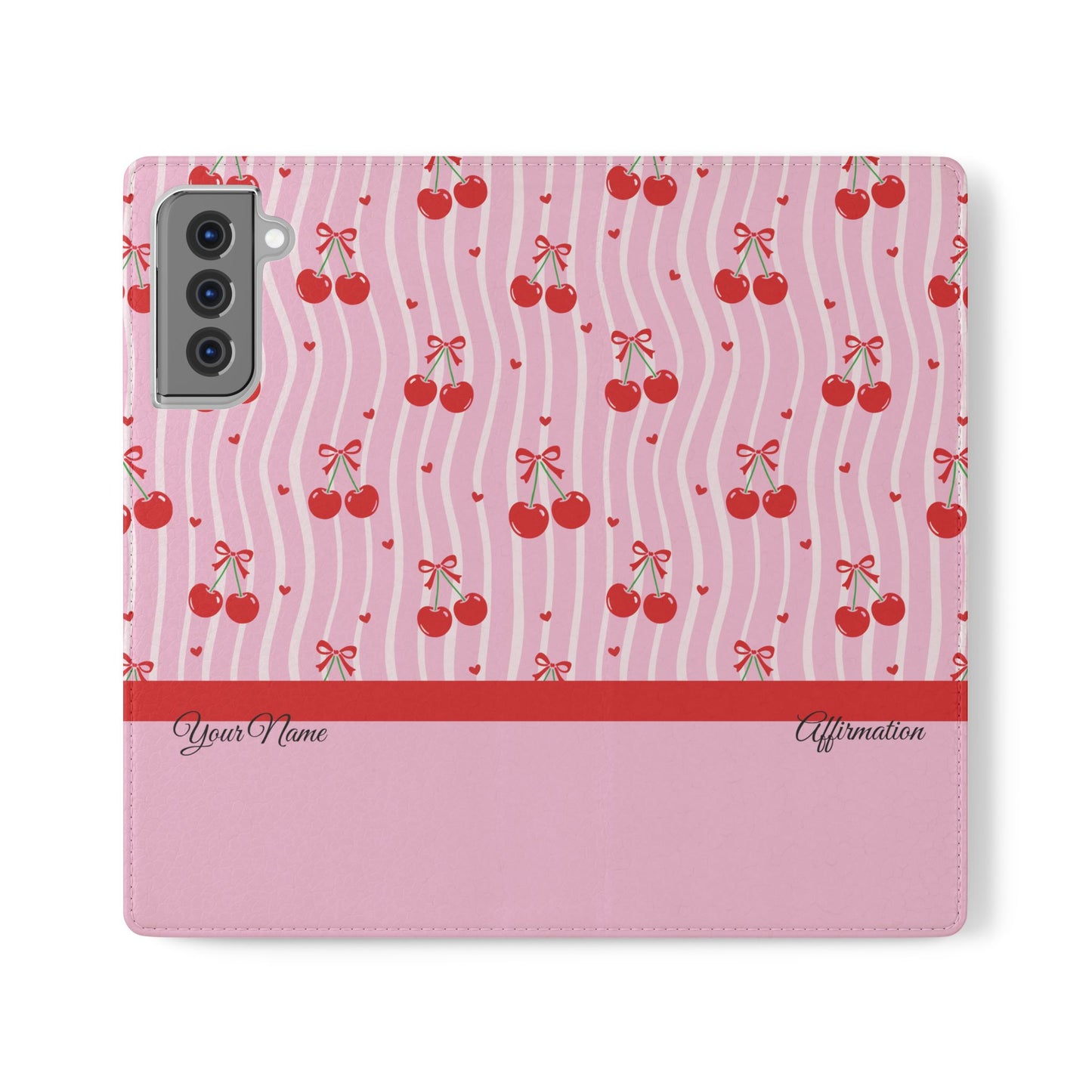 Personalized Cherry Blossom Dreams Flip iPhone and Samsung Cases — Wallet Folio with Name & Affirmation.