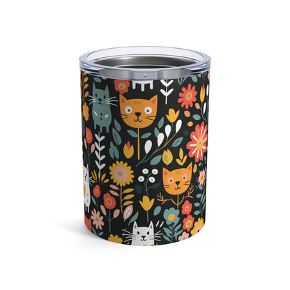 Whimsical Feline Garden Tumbler 10oz