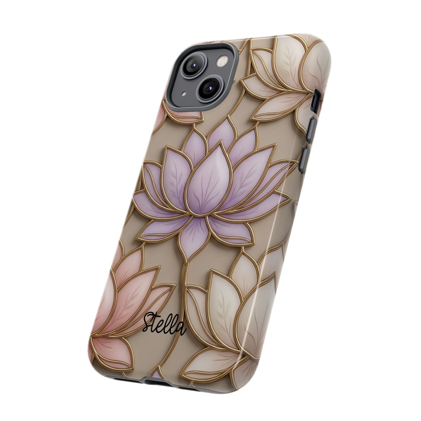 Personalized Lotus Floral Stained Glass Effect Tough Phone Case