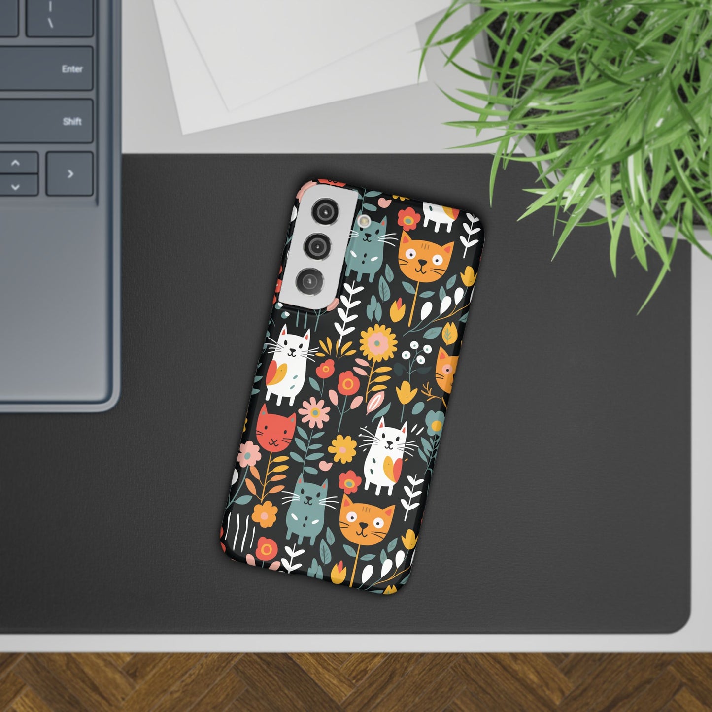 Whimsical Feline Garden Slim Cases for iPhone and Samsung Phones