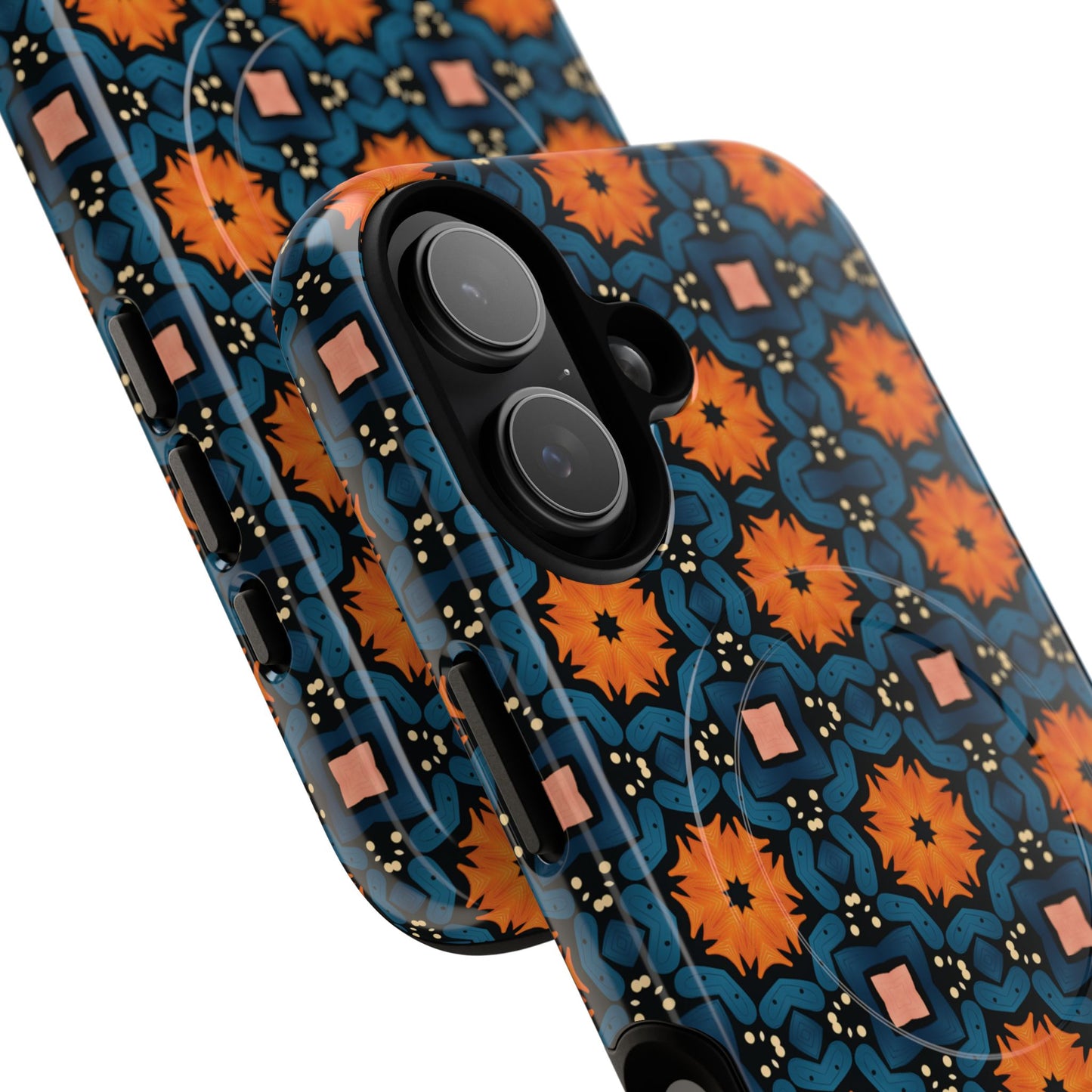 Saffron Tile Bloom Vibrant Floral Tough Magnetic iPhone Case, Durable iPhone Cover, Gift for Her, Floral Design, Unique iPhone Protection.