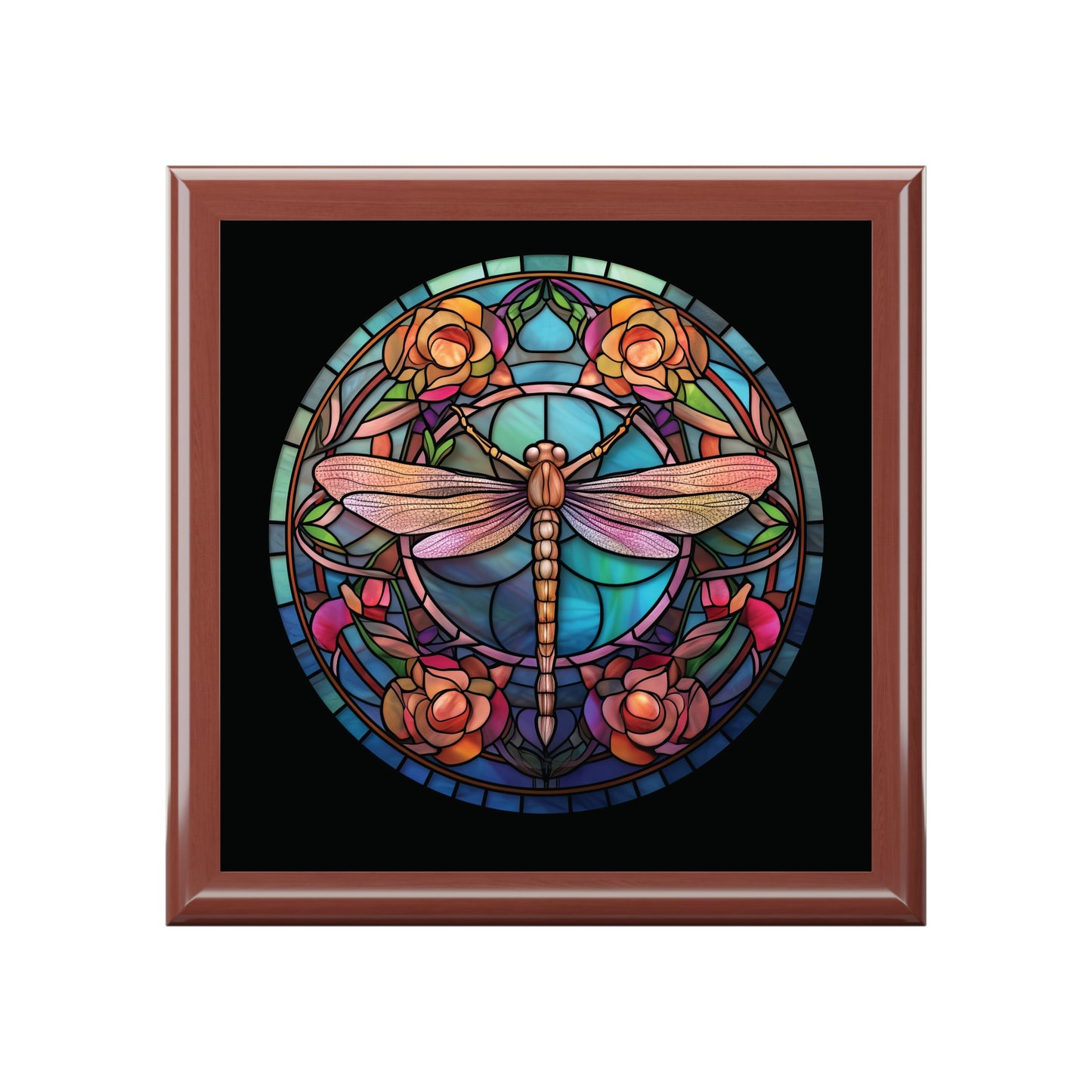 Dragonfly Stained Glass Jewelry Box — Floral Keepsake Trinket Box