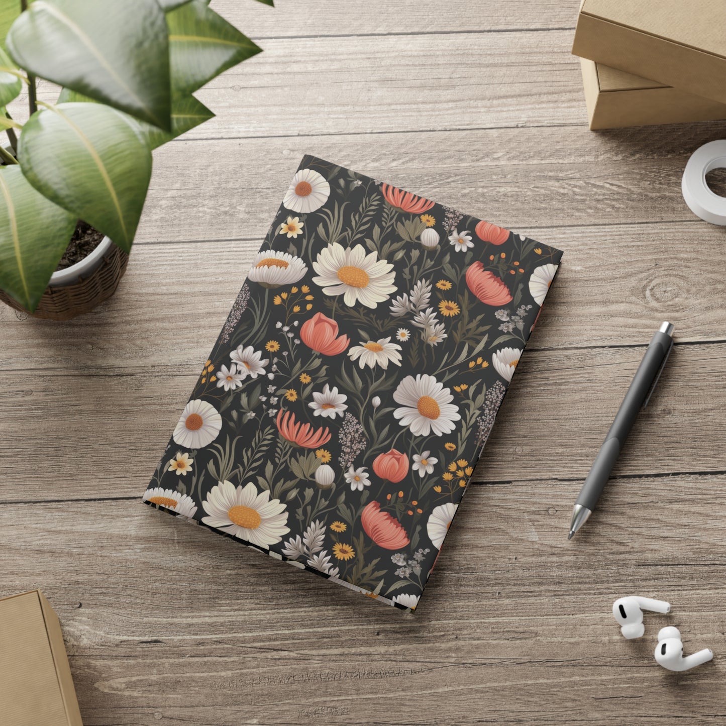 Blossom Elegance: Noir Garden Hardcover Notebook with Puffy Covers