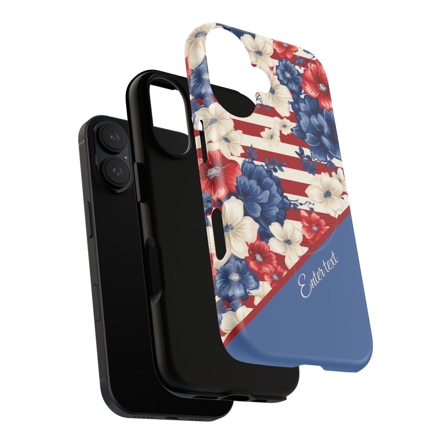 Personalized Stars, Stripes & Petals Tough Magnetic MagSafe Case, Patriotic Cover, Floral Design, Durable Protection, Gift for Her, Summer Vibes