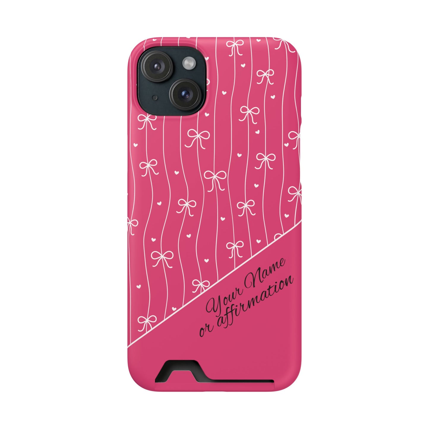 Personalized Pink Bow Coquette iPhone and Samsung Card Case — Custom Name or Affirmation