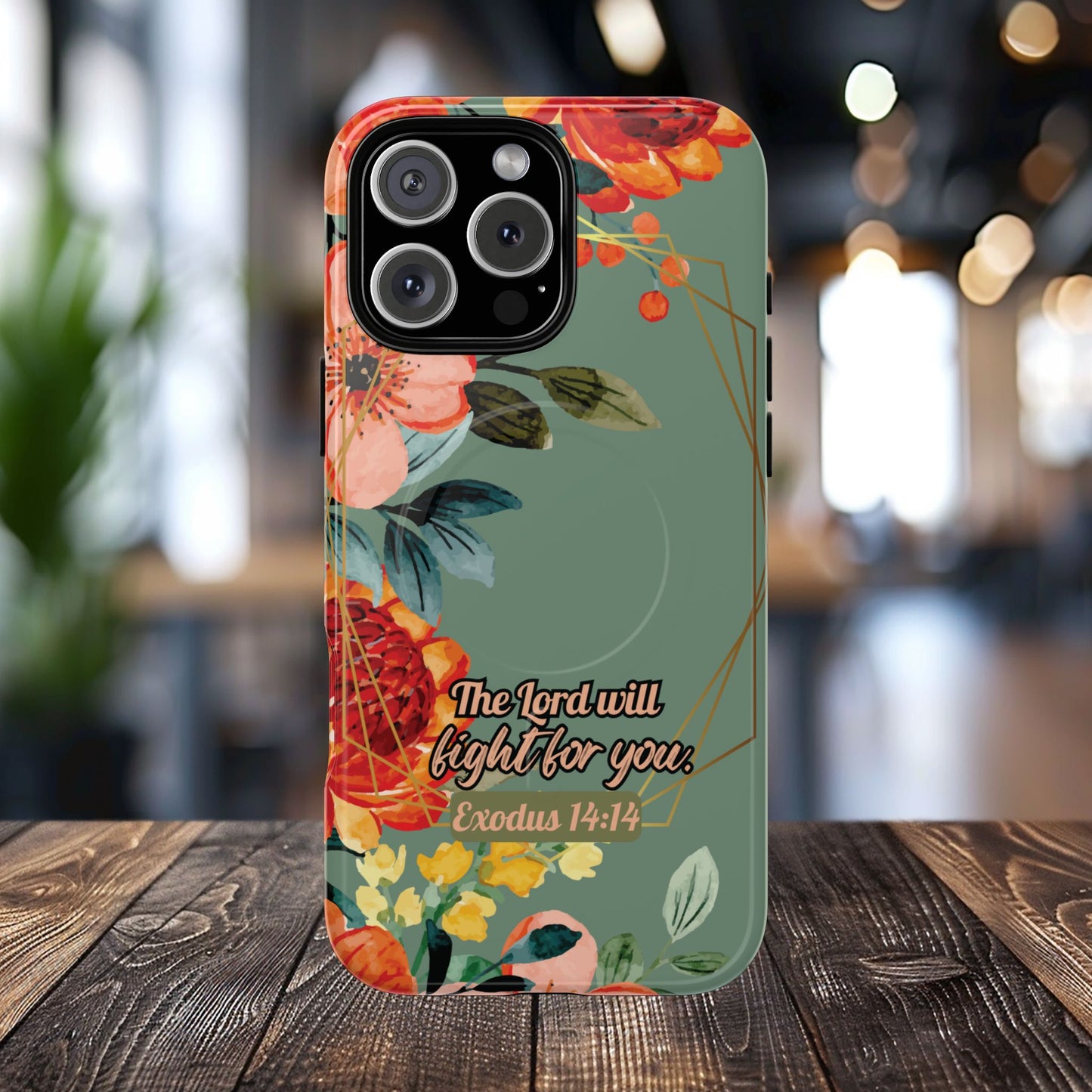 The Lord will Fight for You Exodus 14:14, Inspirational Gift, Tough iPhone Magnetic Case Scripture, Sunflower Bible Verse, MagSafe® iPhone® Tough Case, iPhone 14, iPhone 15, iPhone 16, Pro, Pro Max, Plus.