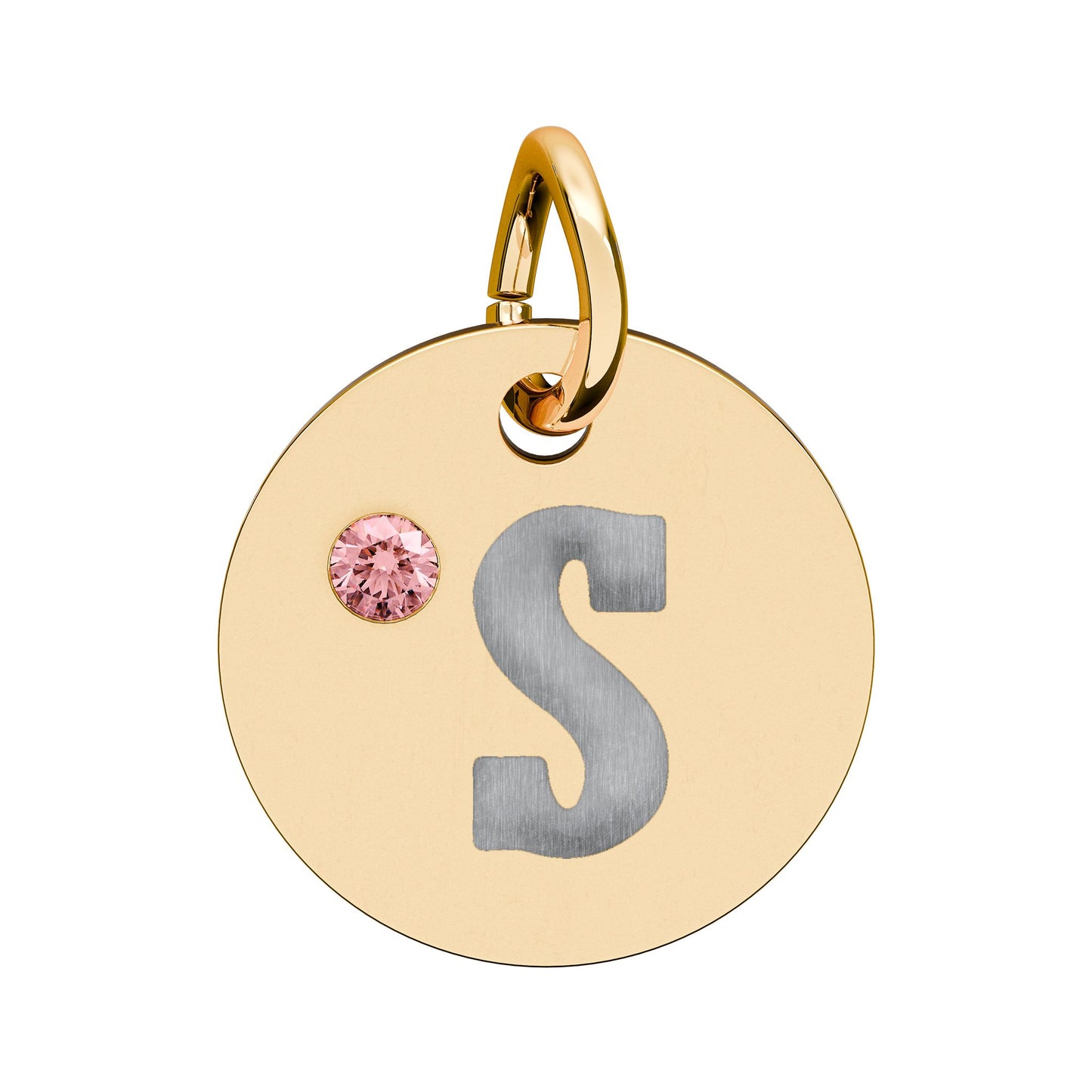 Engraved Birthstone Circle Charm — Personalized Initial Pendant.